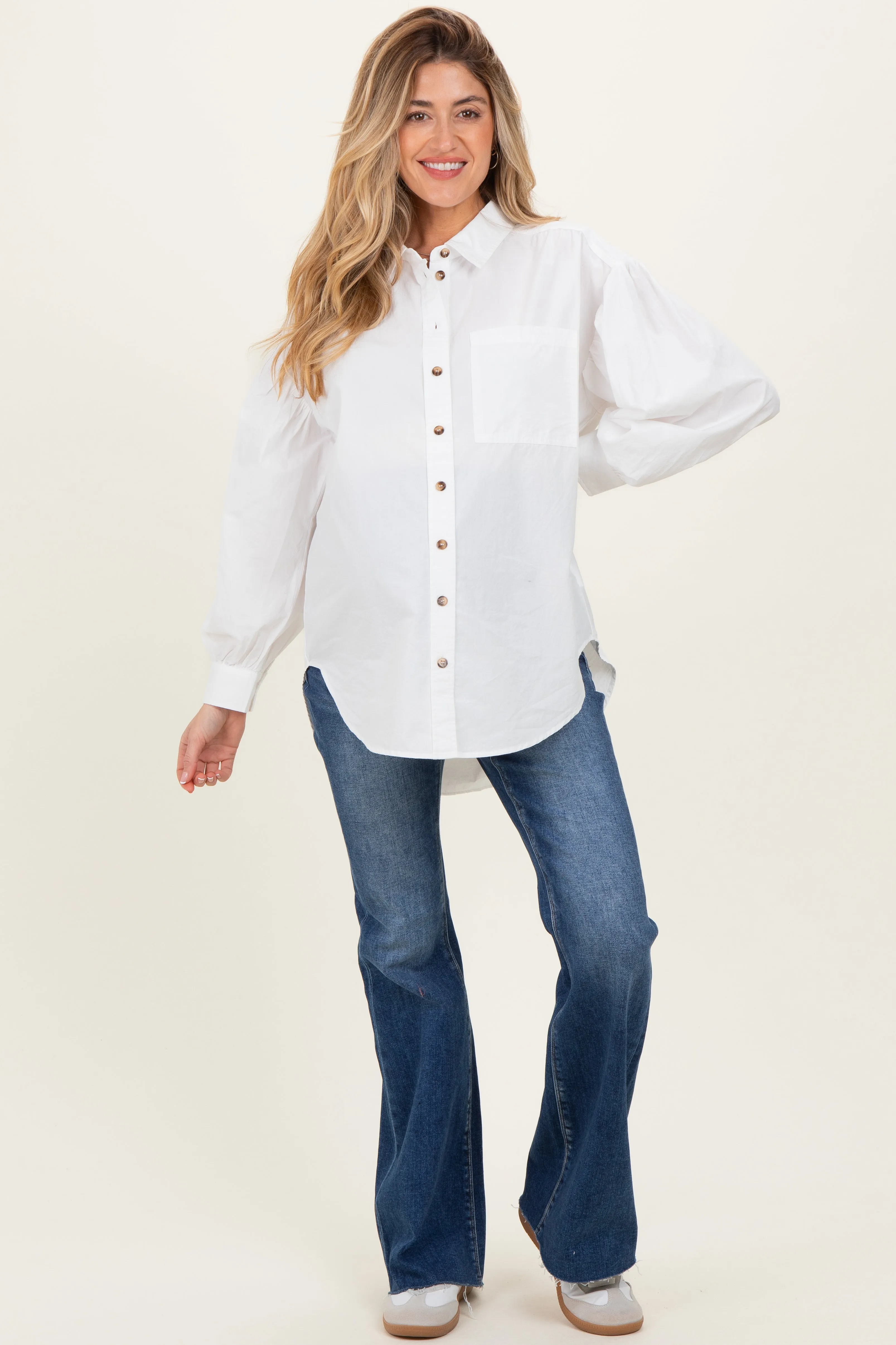 Ivory Button Down Lightweight Casual Maternity Shirt sold by Pinkblush product image thumbnail 2