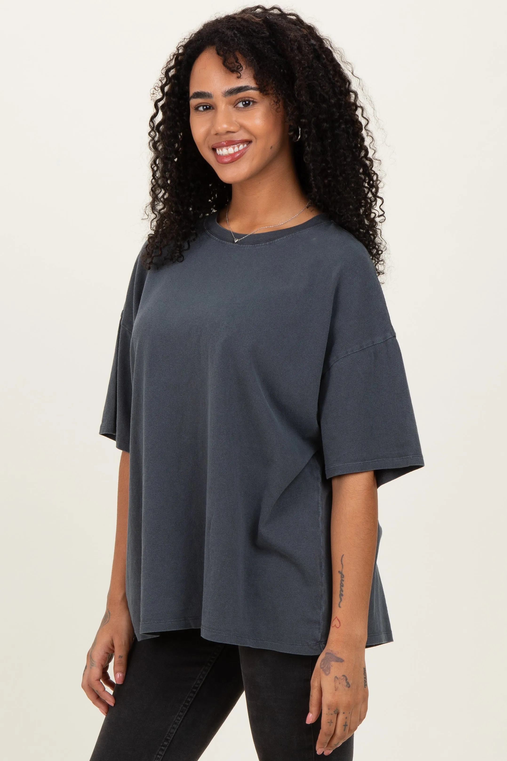 Charcoal Oversized Mineral Wash T-Shirt sold by Pinkblush