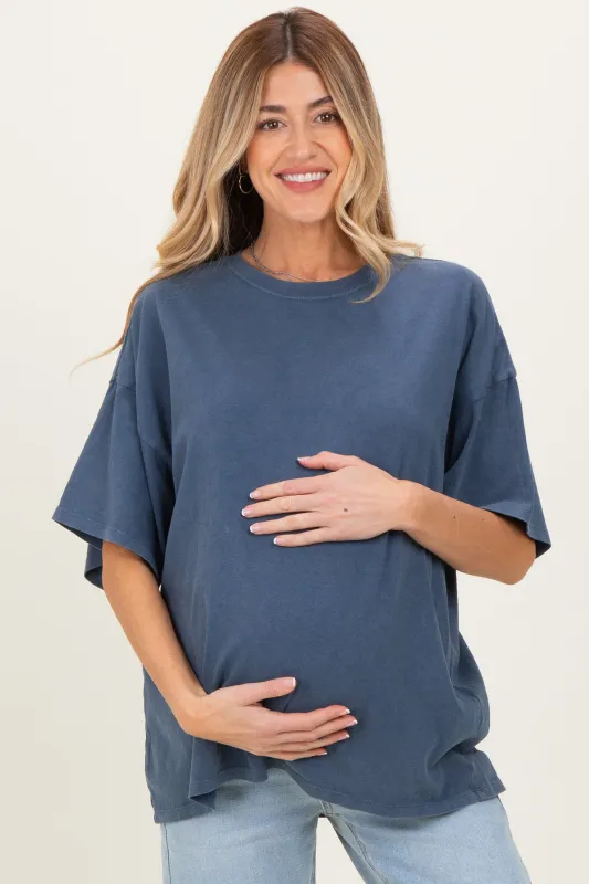 Light Navy Oversized Mineral Wash Maternity T-Shirt sold by Pinkblush