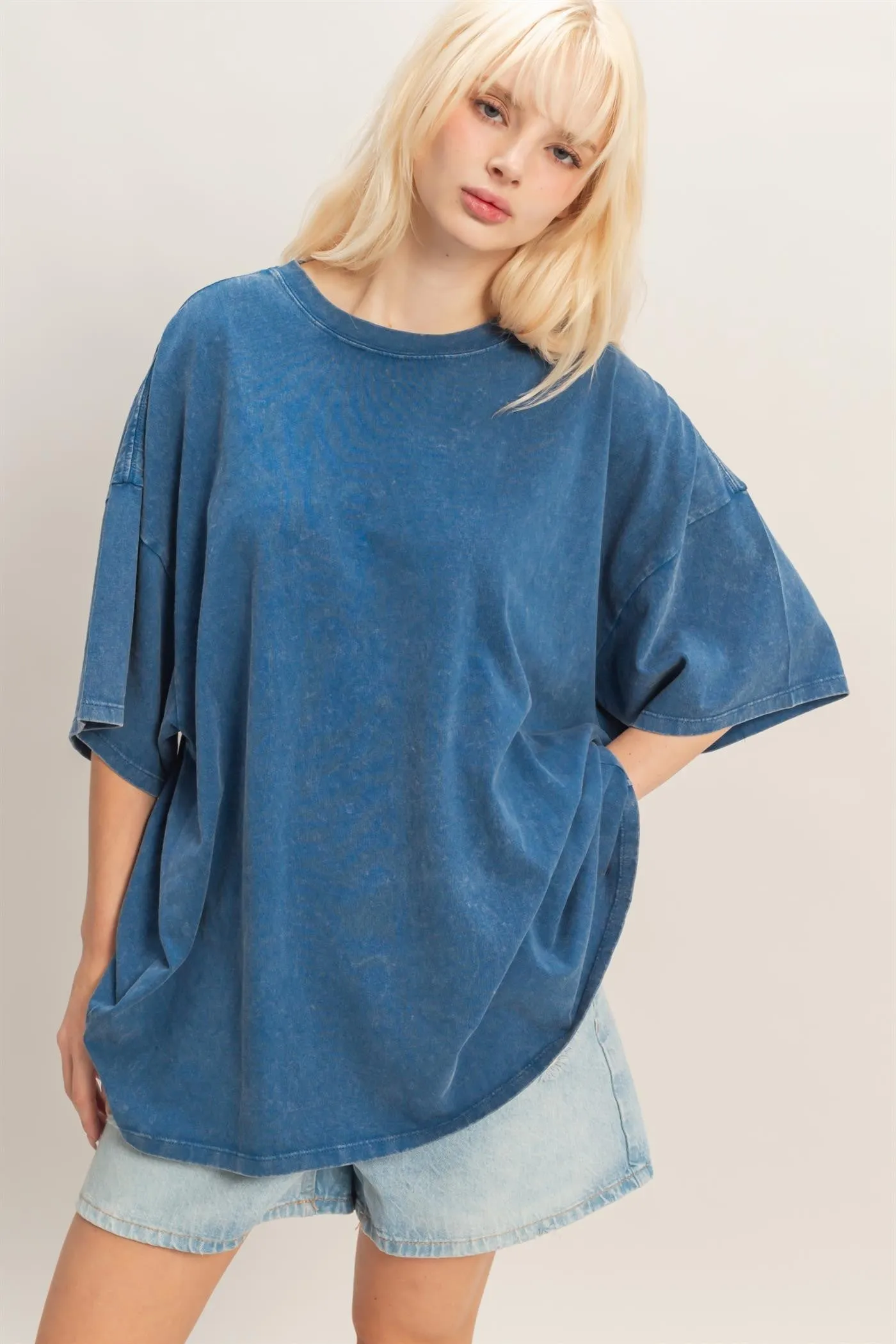 Light Navy Oversized Mineral Wash Maternity T-Shirt sold by Pinkblush product image thumbnail 5