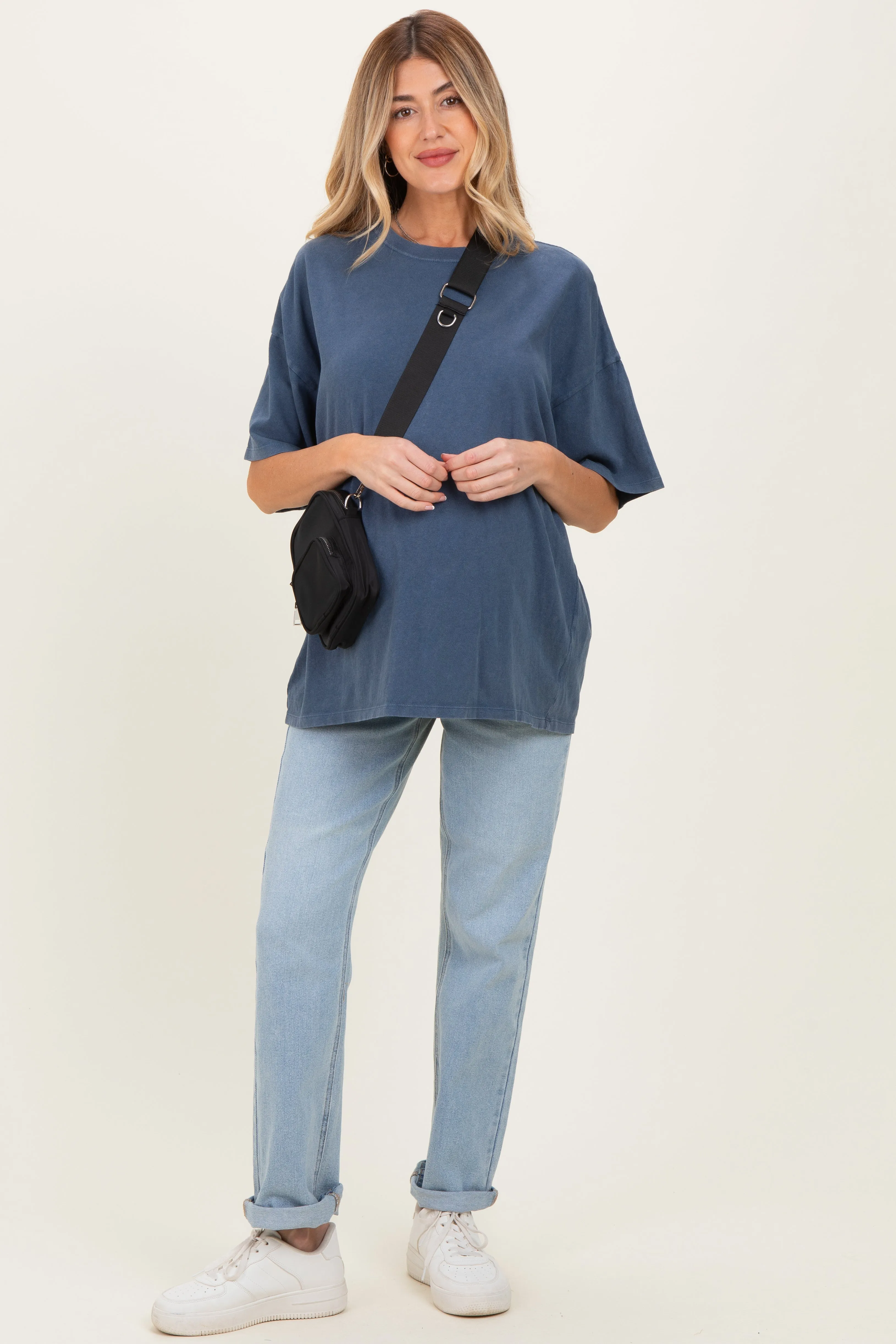 Light Navy Oversized Mineral Wash Maternity T-Shirt sold by Pinkblush product image thumbnail 2