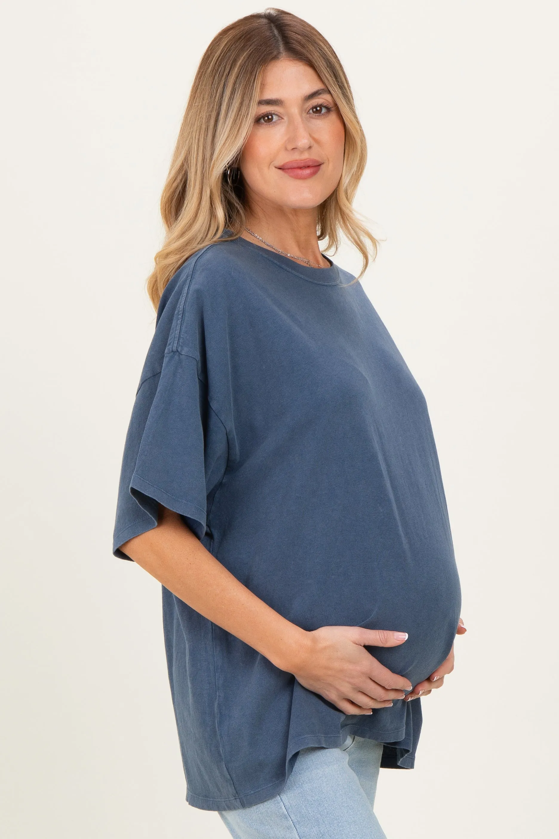 Light Navy Oversized Mineral Wash Maternity T-Shirt sold by Pinkblush product image thumbnail 3