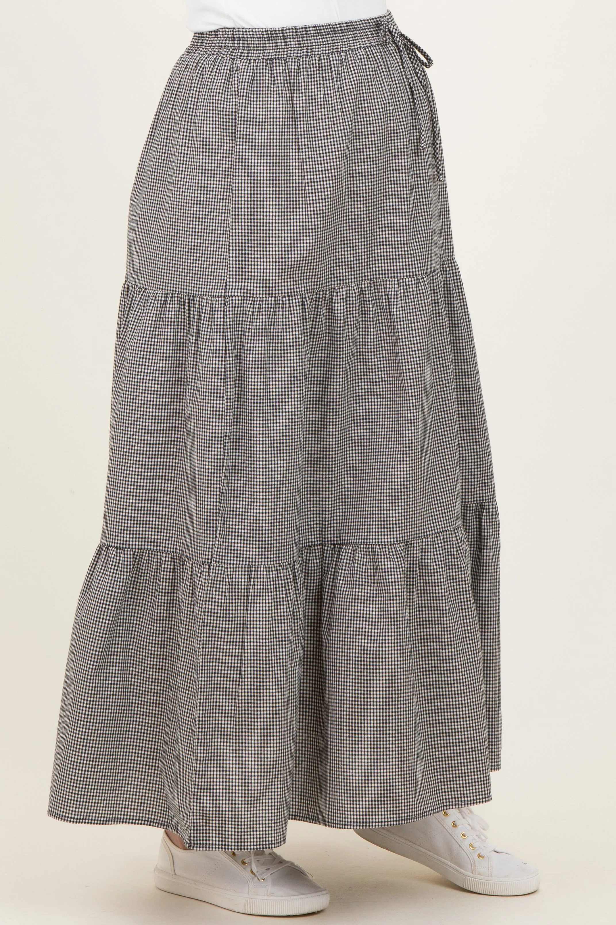 Black Gingham Tiered Maternity Maxi Skirt sold by Pinkblush product image thumbnail 3