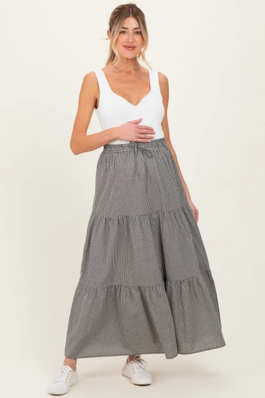Black Gingham Tiered Maternity Maxi Skirt sold by Pinkblush