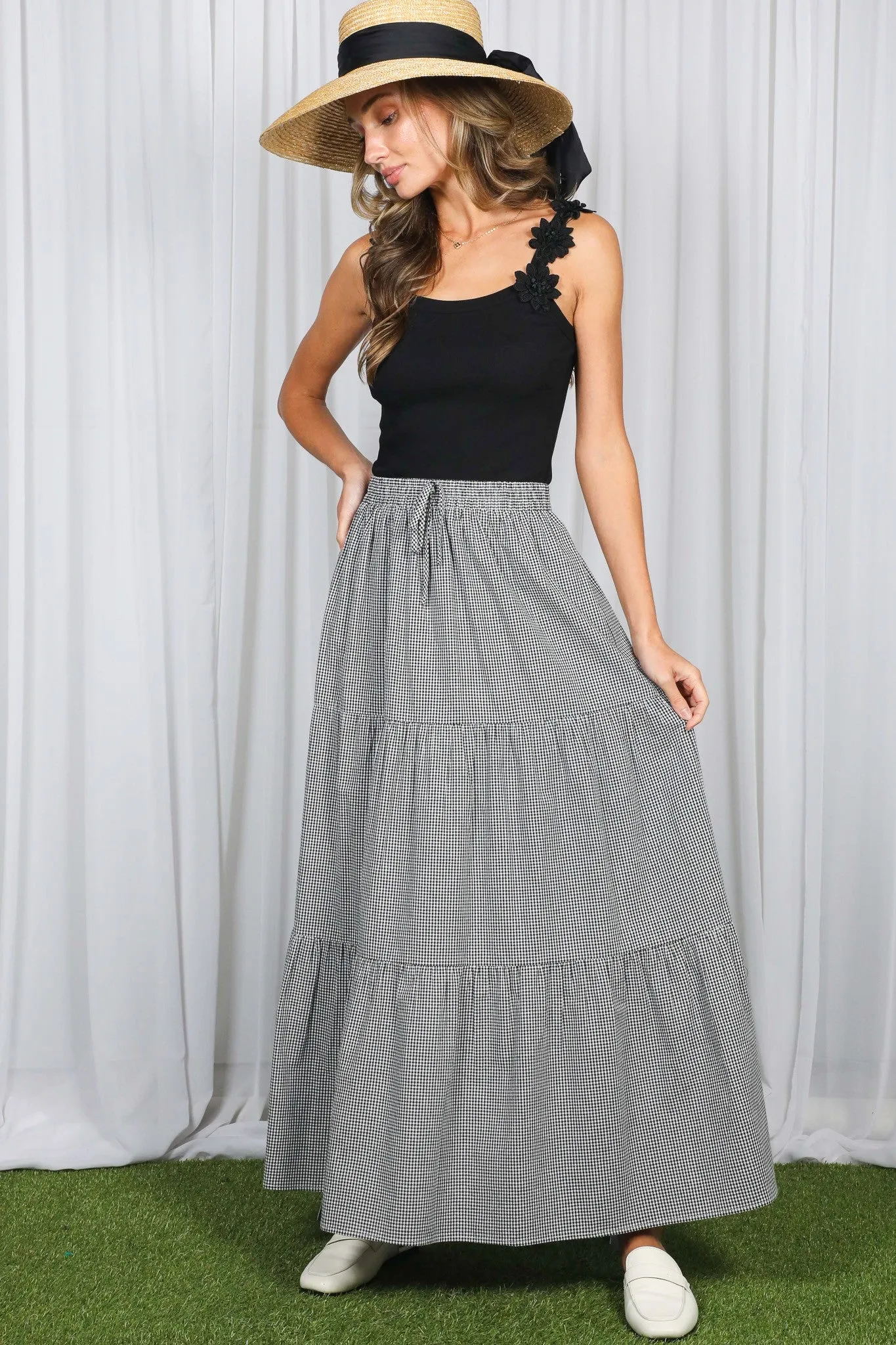 Black Gingham Tiered Maternity Maxi Skirt sold by Pinkblush product image thumbnail 5