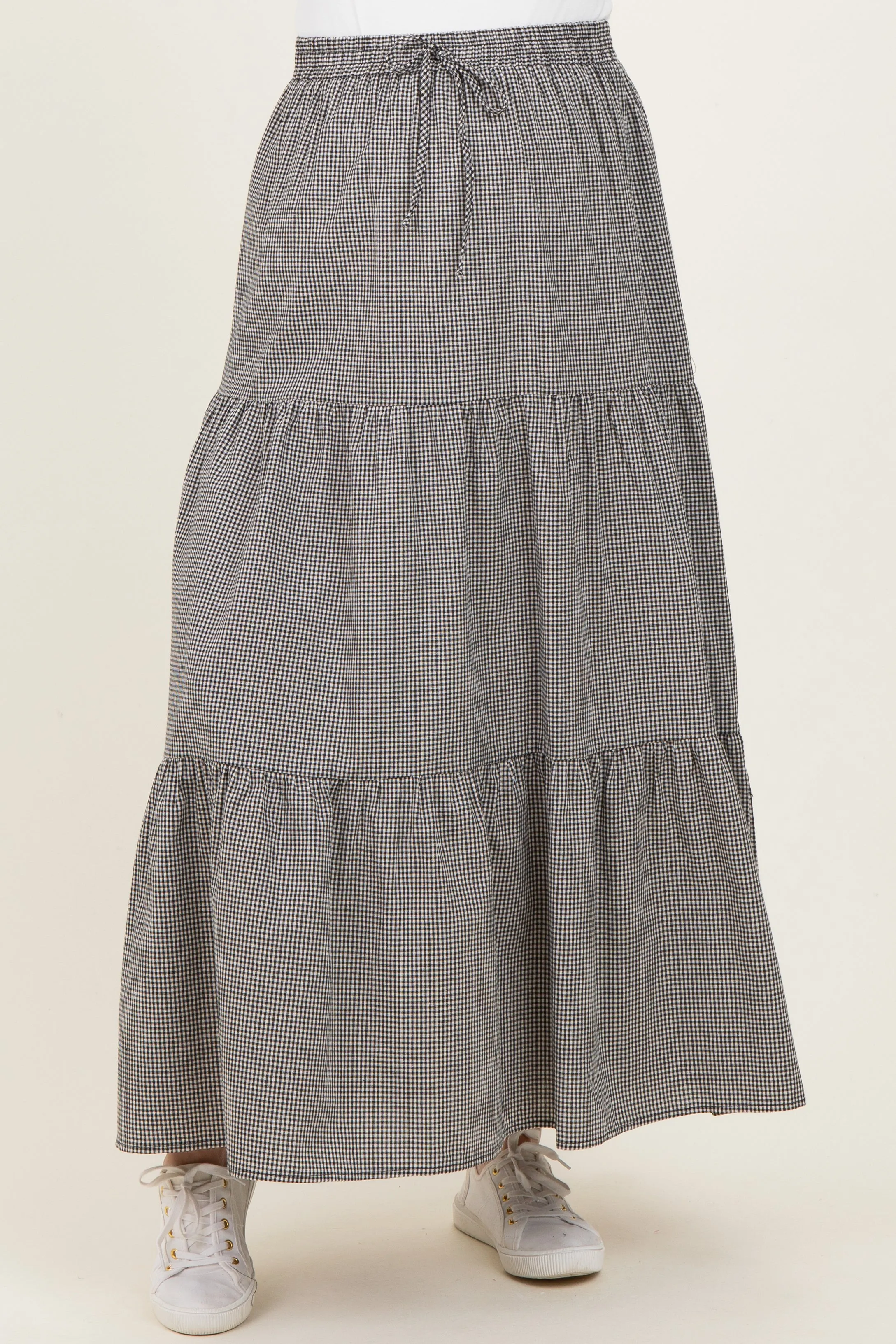 Black Gingham Tiered Maternity Maxi Skirt sold by Pinkblush product image thumbnail 2