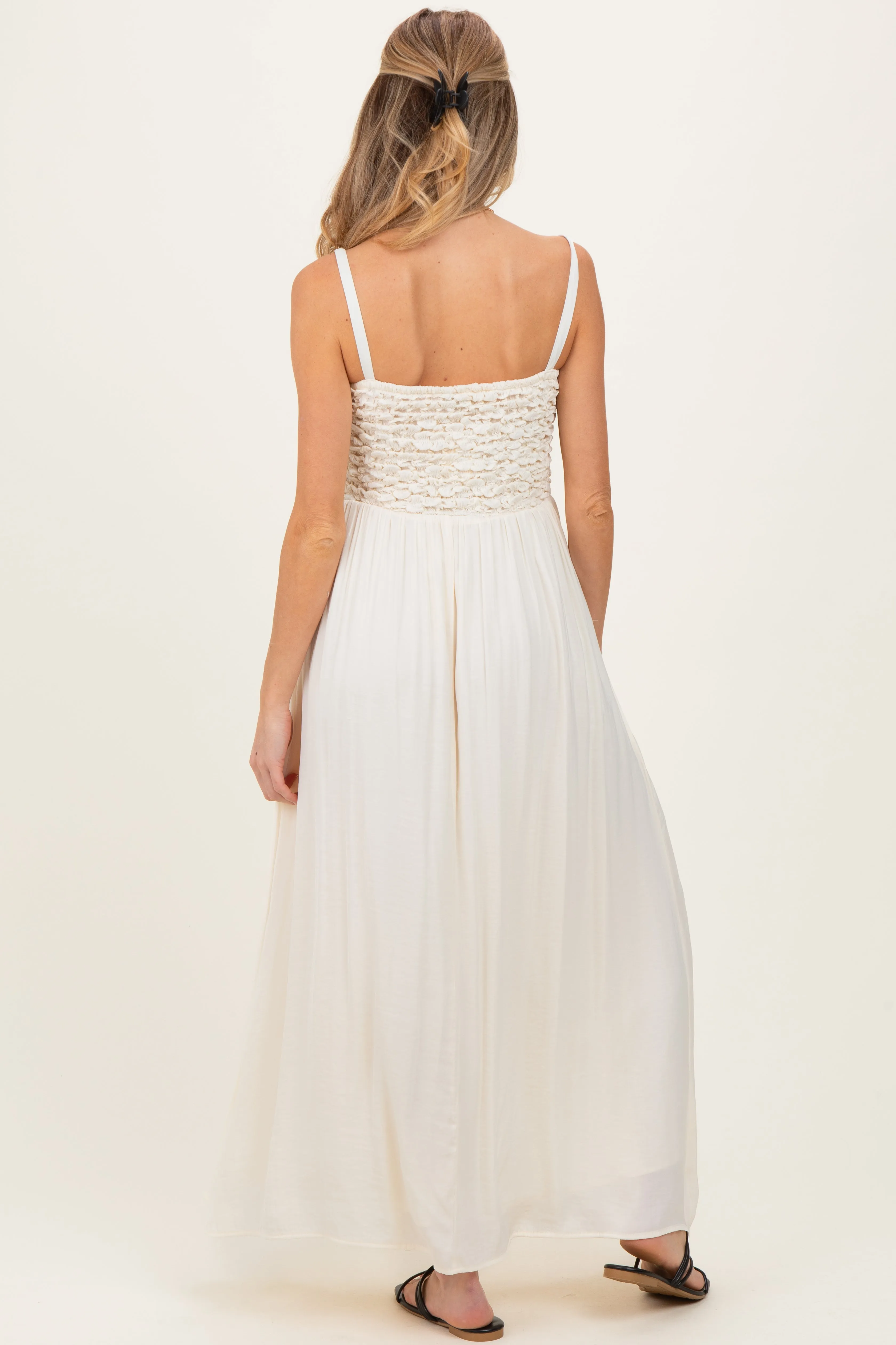 Ivory Textured Smocked Maternity Maxi Dress sold by Pinkblush product image thumbnail 4