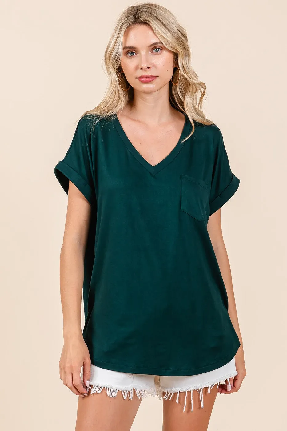 Forest Green V-Neck Pocket Short Sleeve Maternity Shirt sold by Pinkblush product image thumbnail 4