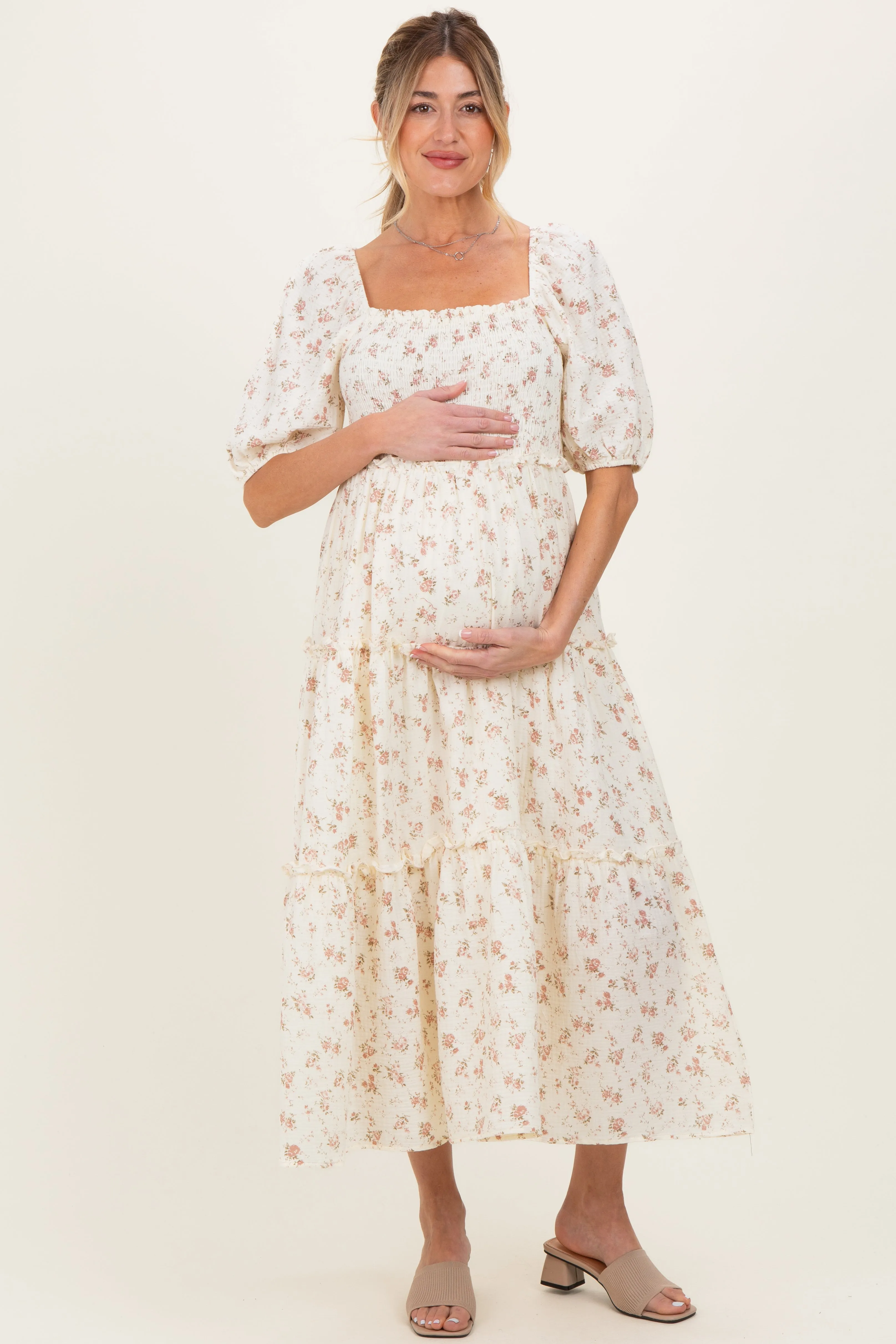 Ivory Rose Floral Smocked Maternity Maxi Dress sold by Pinkblush product image thumbnail 2