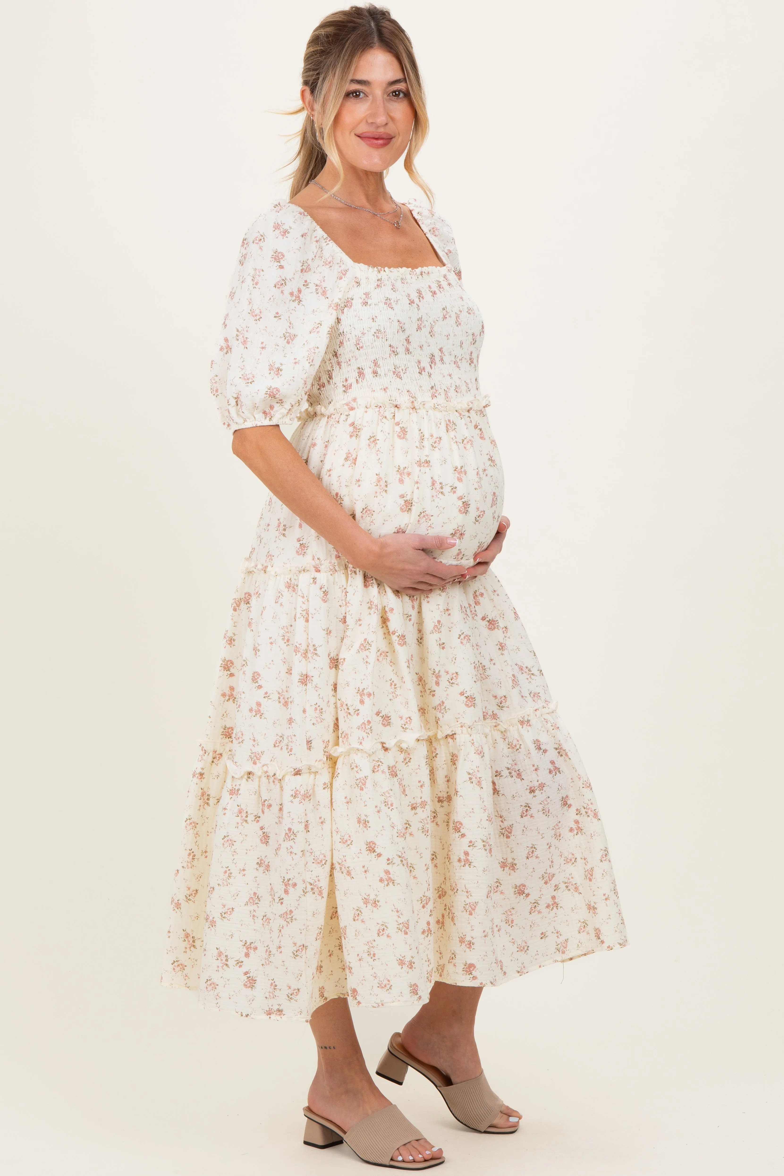 Ivory Rose Floral Smocked Maternity Maxi Dress sold by Pinkblush product image thumbnail 3