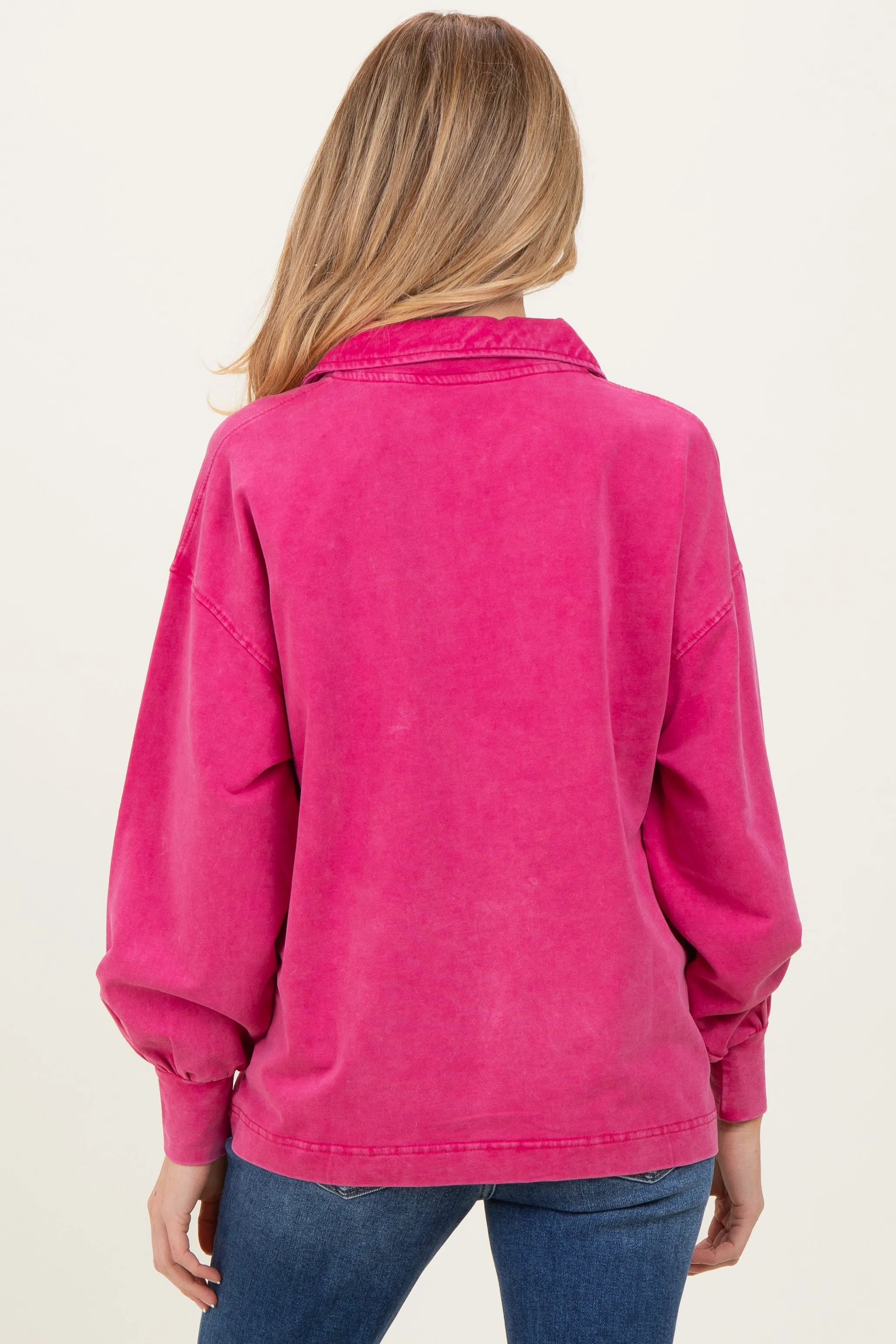 Magenta Sunfade Cotton Collared Long Sleeve Maternity Top sold by Pinkblush product image thumbnail 4