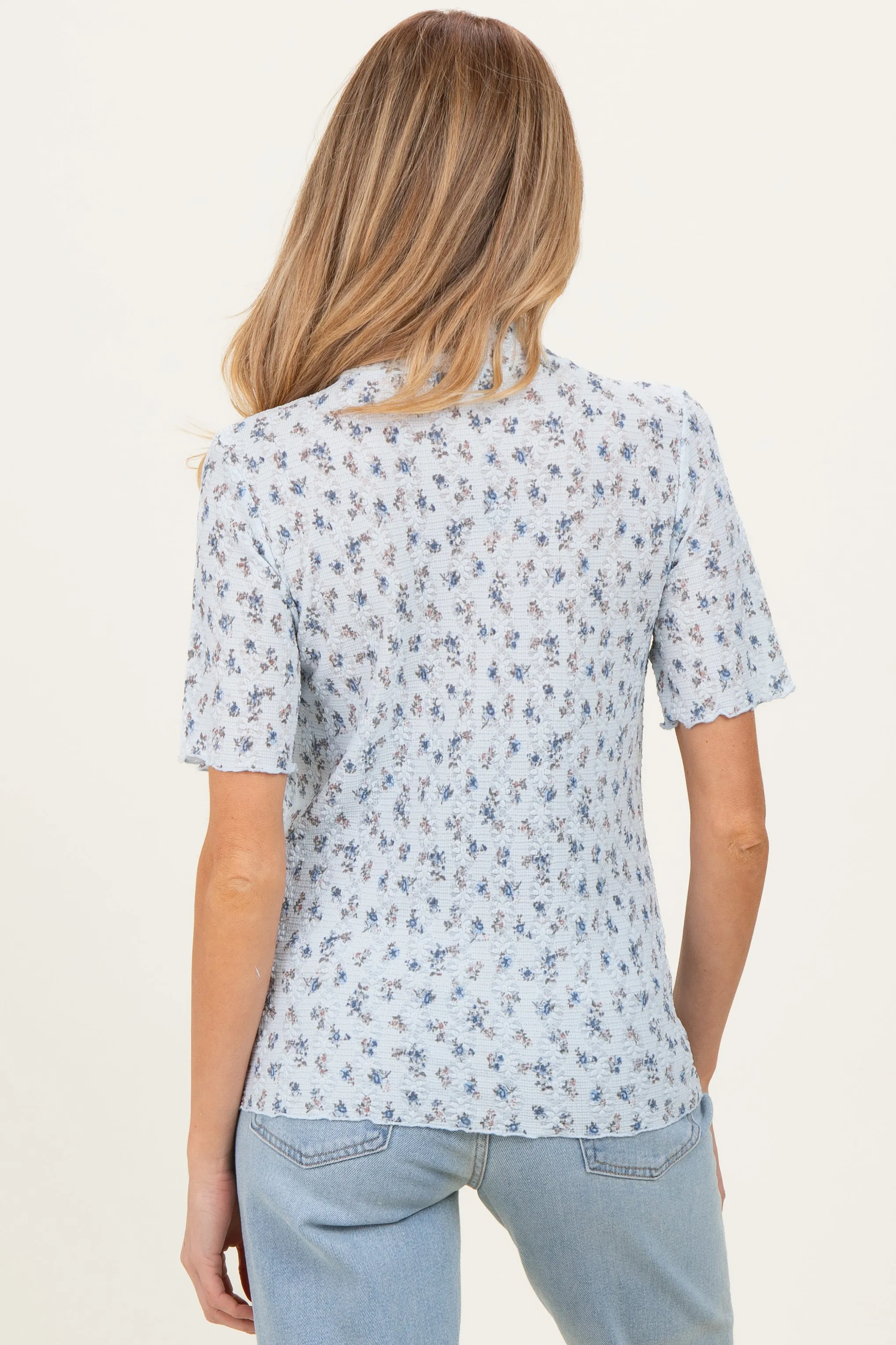 Blue Floral Ruffle Trim Short Sleeve Maternity Top sold by Pinkblush product image thumbnail 4