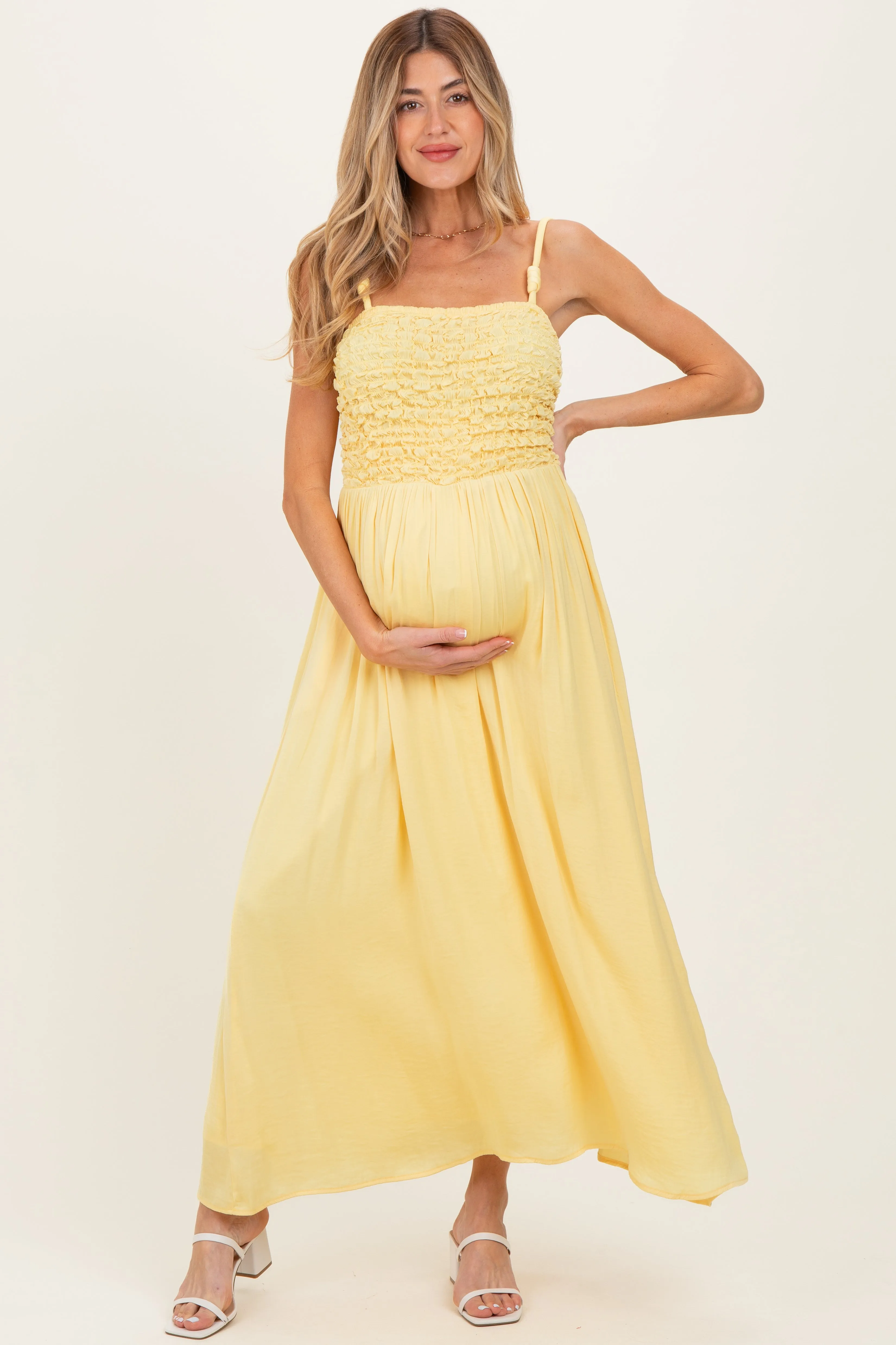 Banana Textured Smocked Maternity Maxi Dress sold by Pinkblush product image thumbnail 2