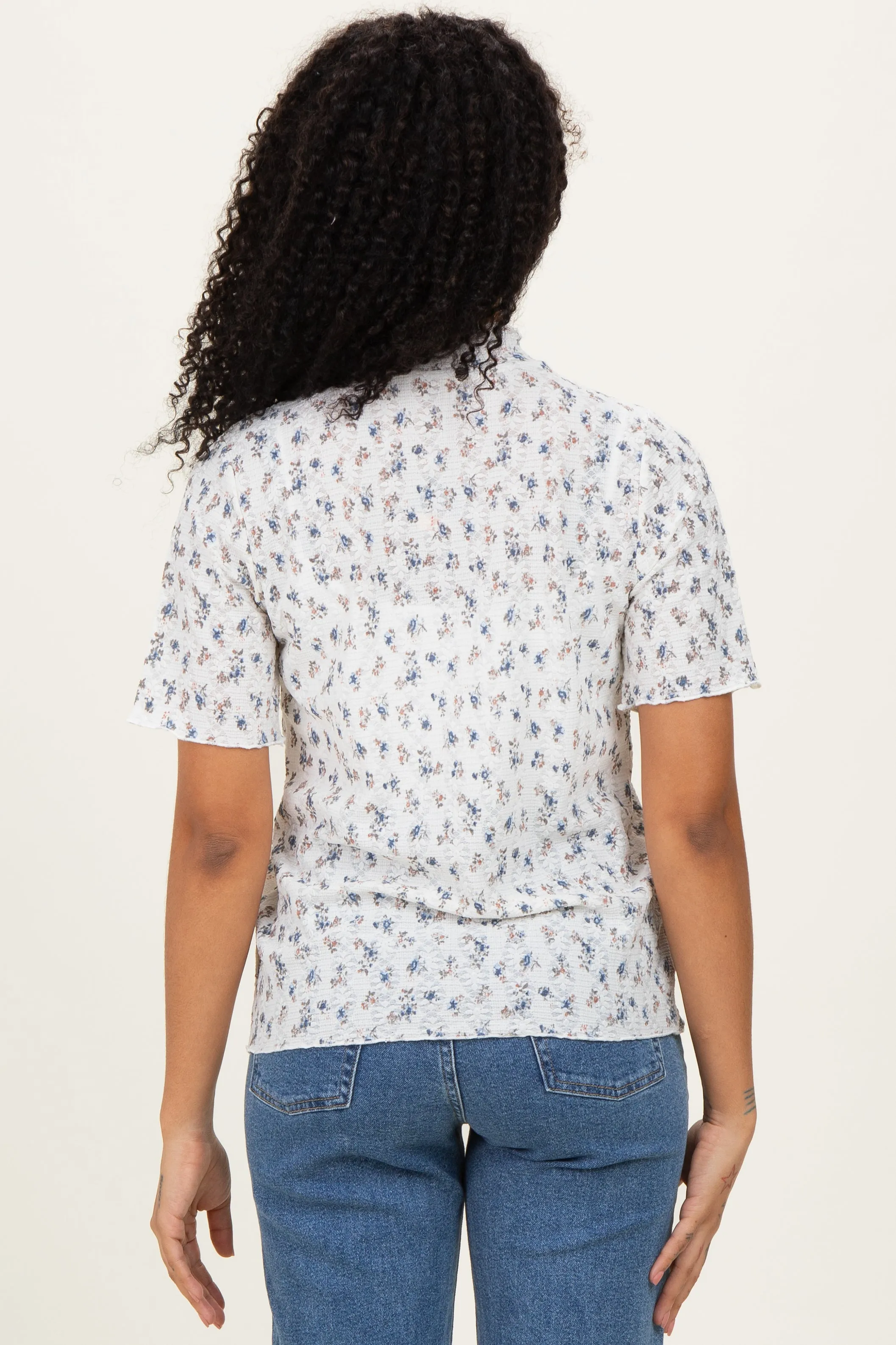 Ivory Floral Ruffle Trim Short Sleeve Top sold by Pinkblush product image thumbnail 4