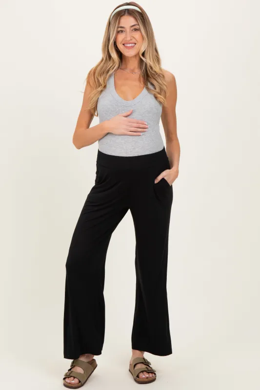 Black Ankle Wide Leg Maternity Pants made by Rae Mode
