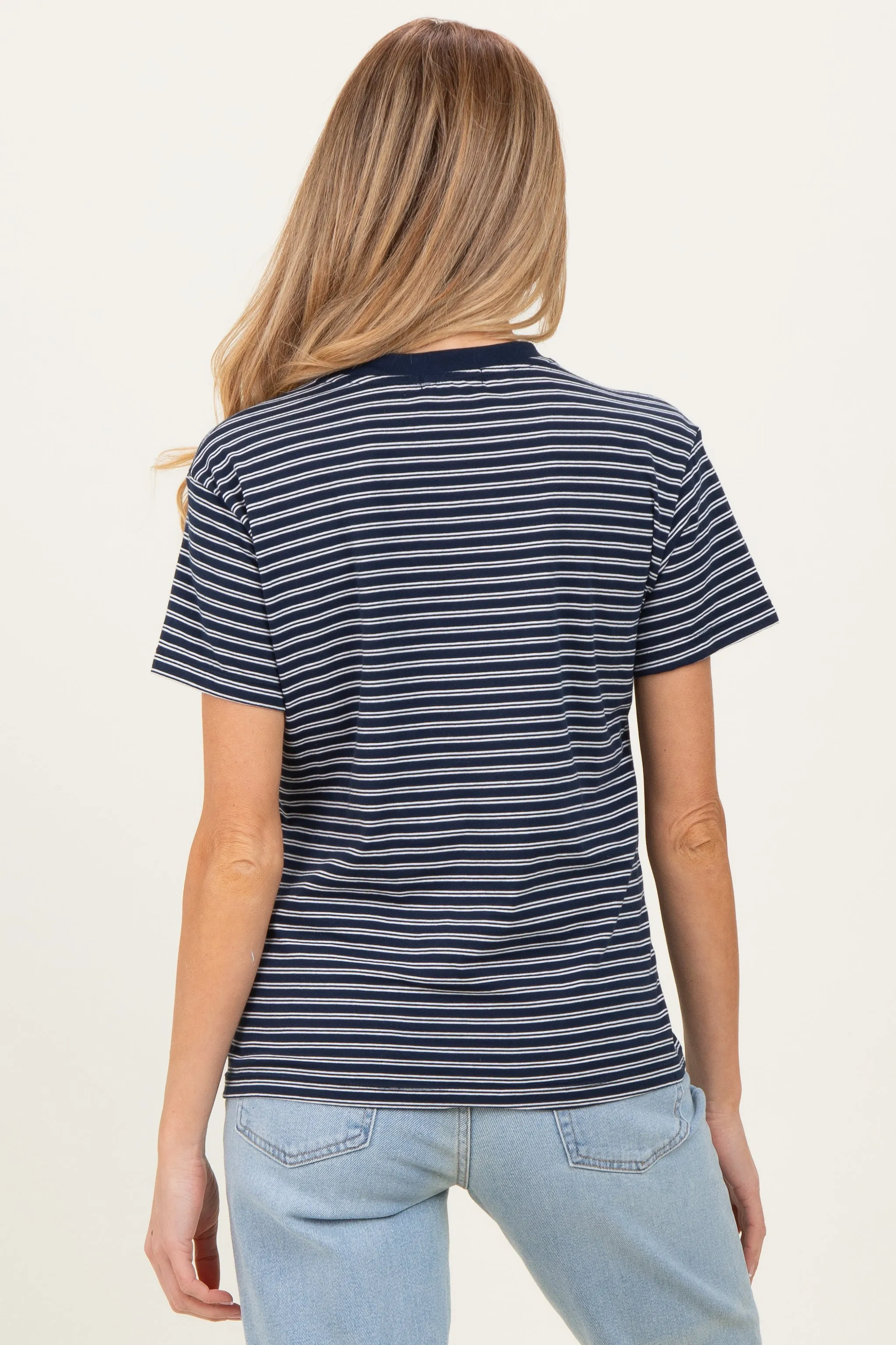 Navy/White Short Sleeve Round Neck Stripe Maternity Tee sold by Pinkblush product image thumbnail 4