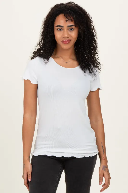 White Ruffle Edge Short Sleeve Top sold by Pinkblush