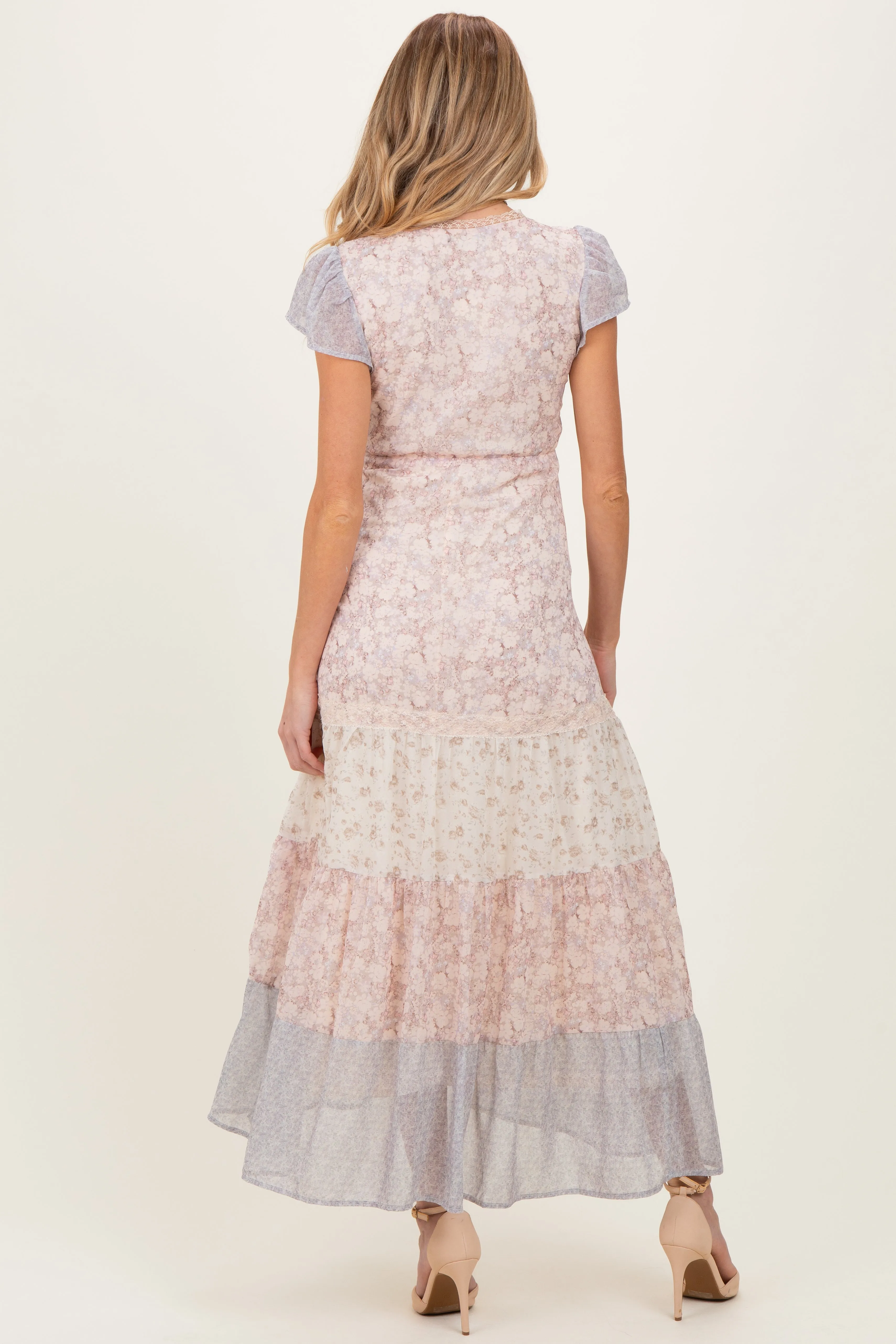 Multicolor Floral Colorblock Tiered Maternity Maxi Dress sold by Pinkblush product image thumbnail 3