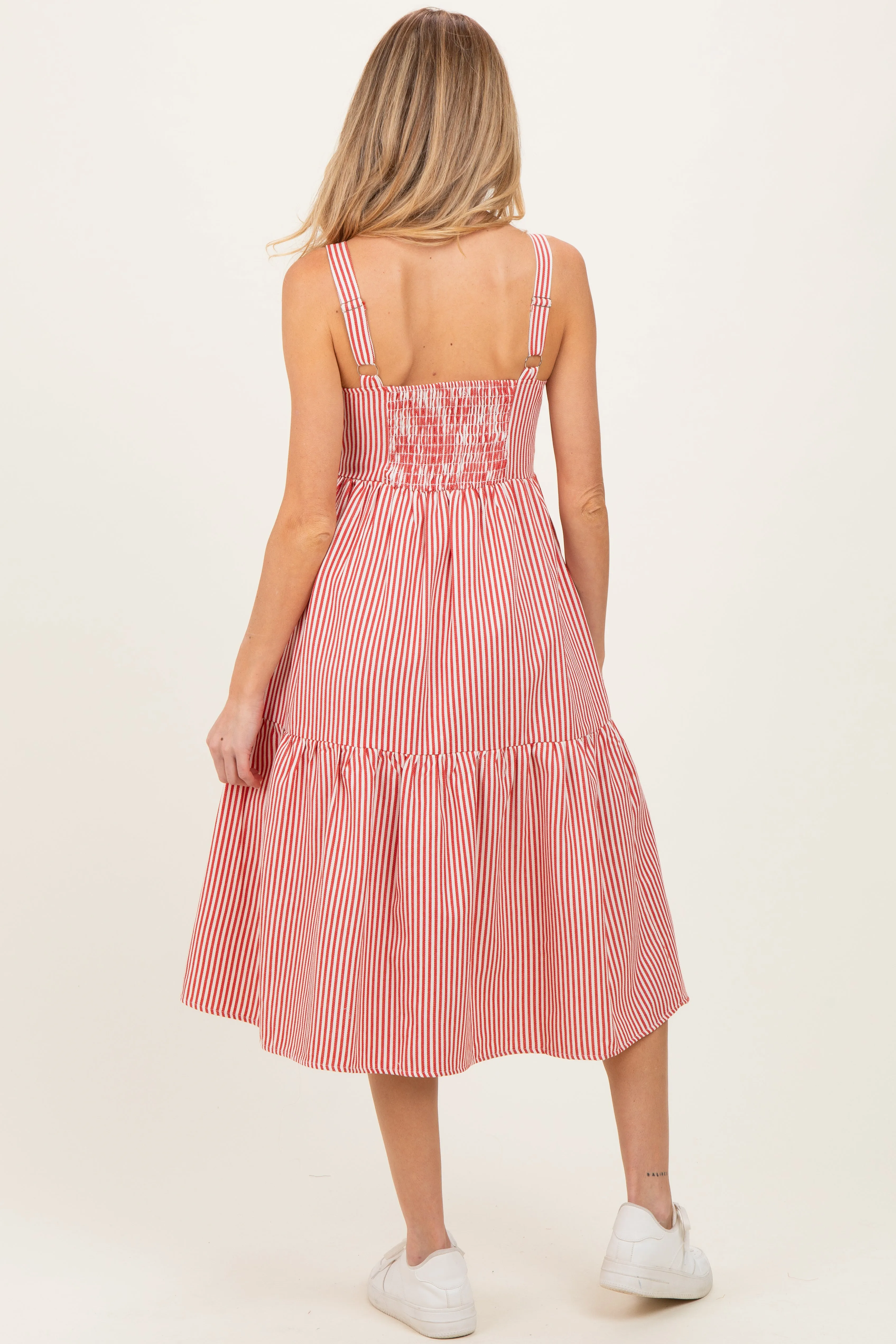 Red Striped Tiered Maternity Overall Dress sold by Pinkblush product image thumbnail 4