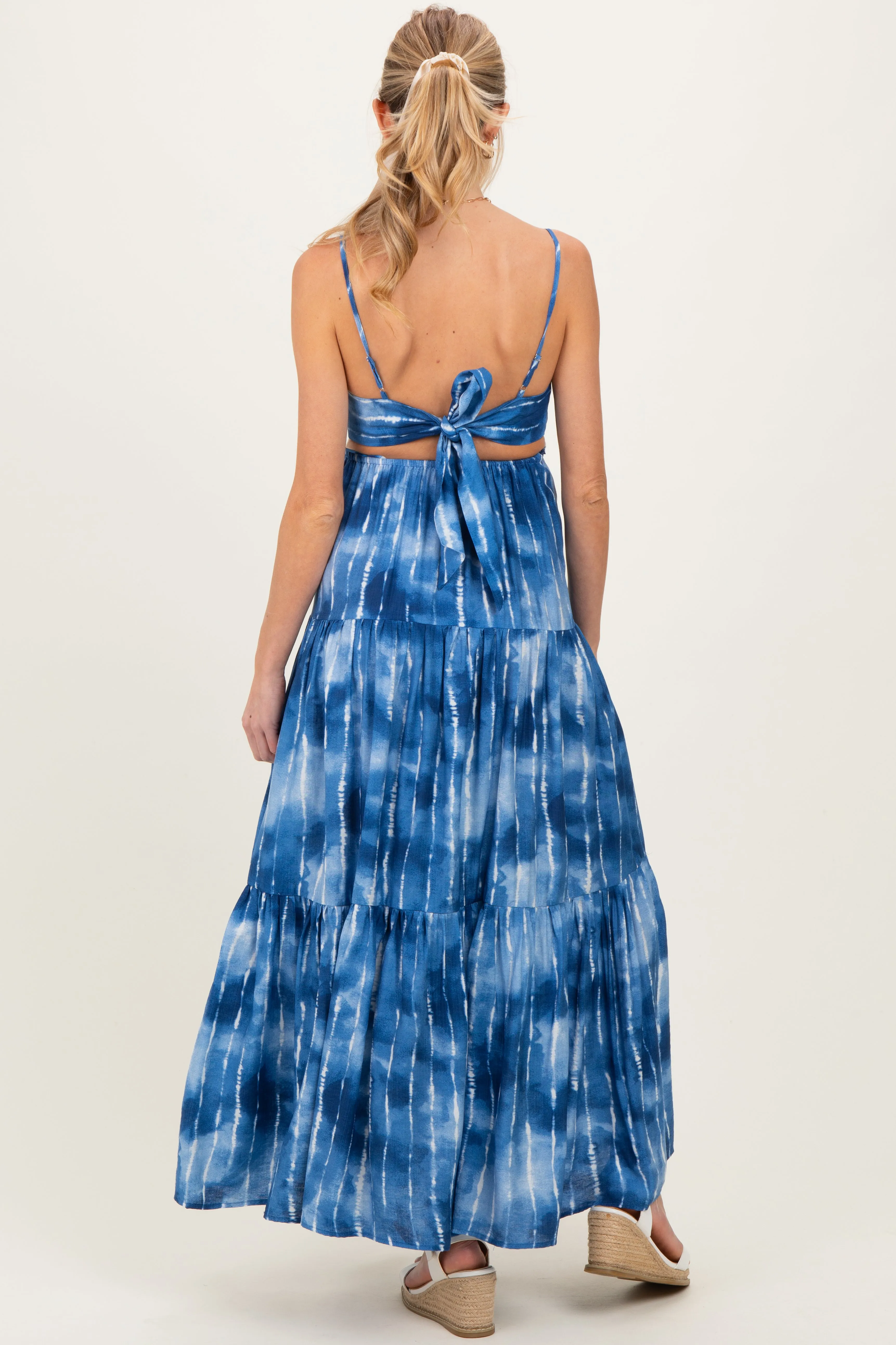 Blue Tie Dye Cutout Tie Back Maternity Maxi Dress sold by Pinkblush product image thumbnail 3