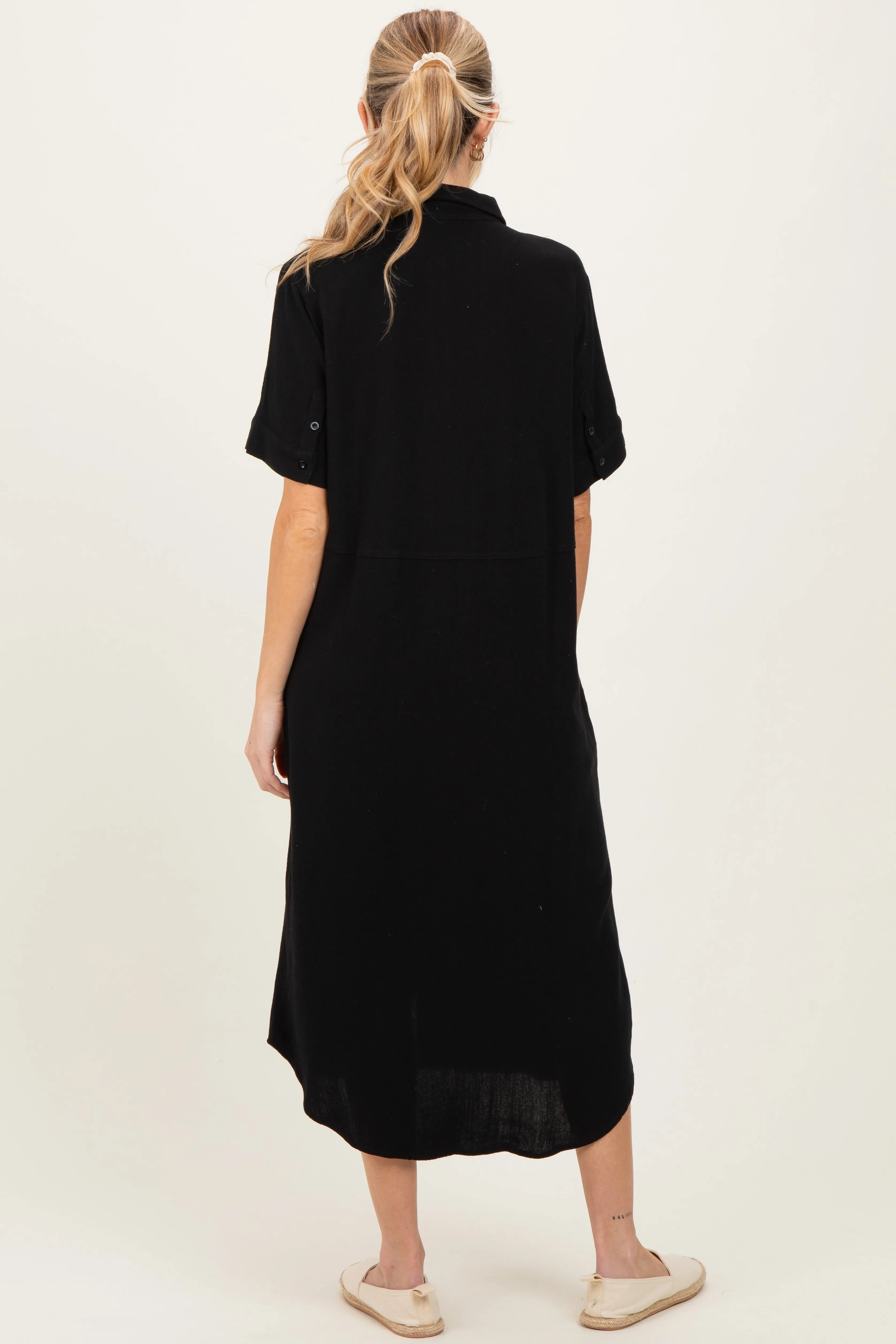 Black Button Down Maternity Midi Shirt Dress sold by Pinkblush product image thumbnail 4