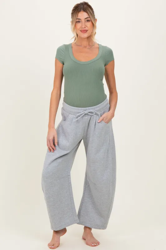 Heather Grey Barrel Leg Drawstring Maternity Sweatpants made by Klesis