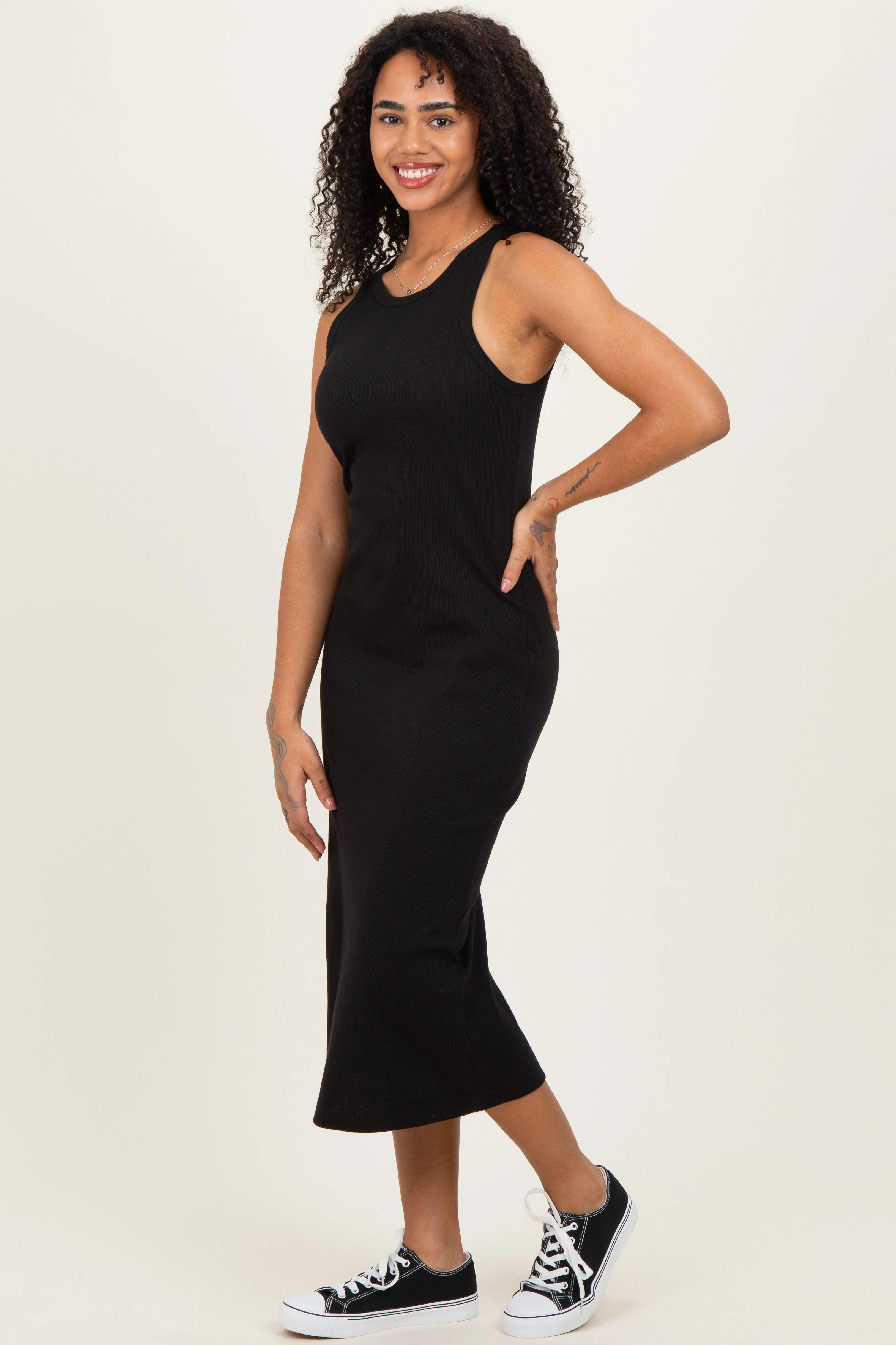 Black Ribbed Tank Midi Dress sold by Pinkblush product image thumbnail 3