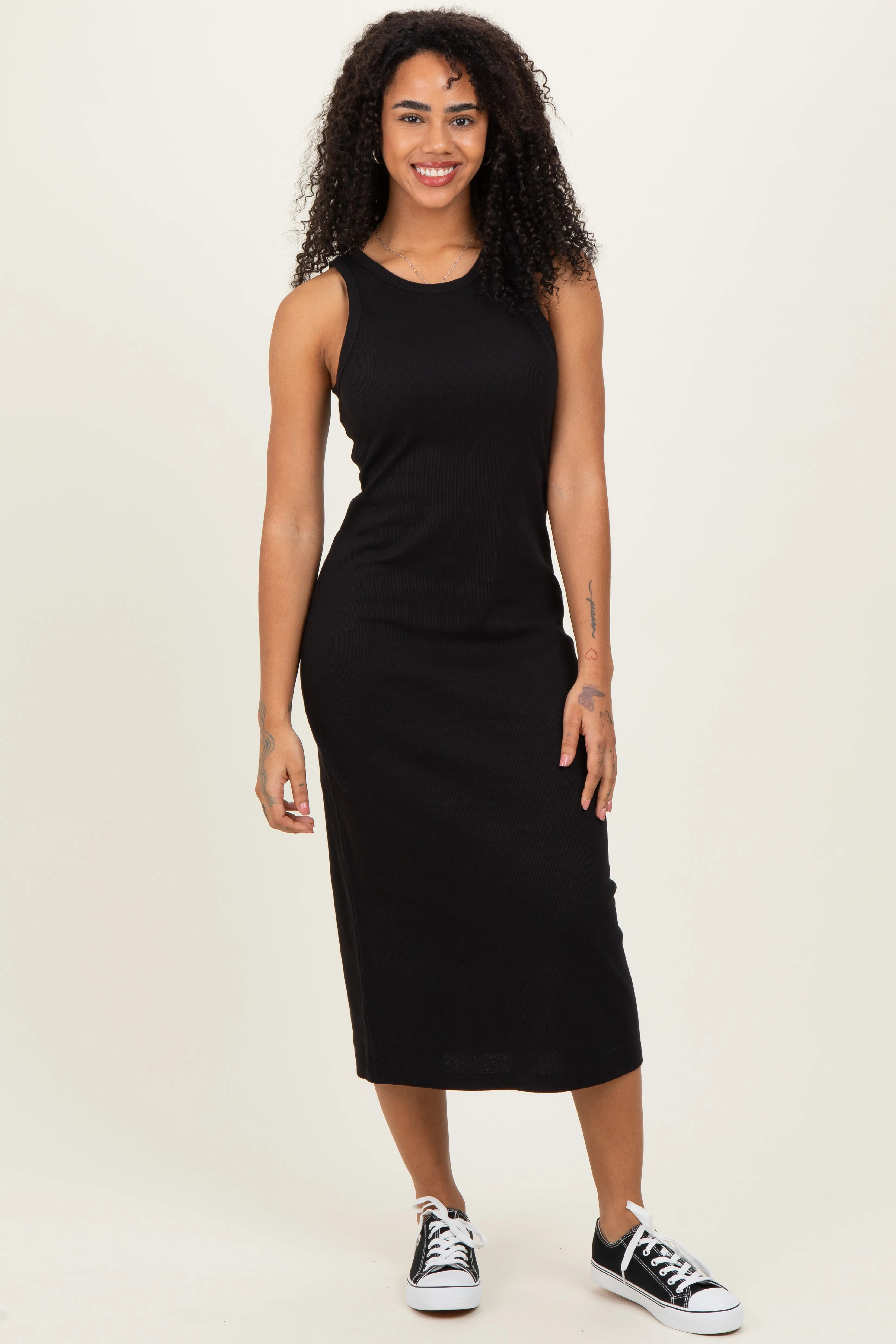 Black Ribbed Tank Midi Dress sold by Pinkblush