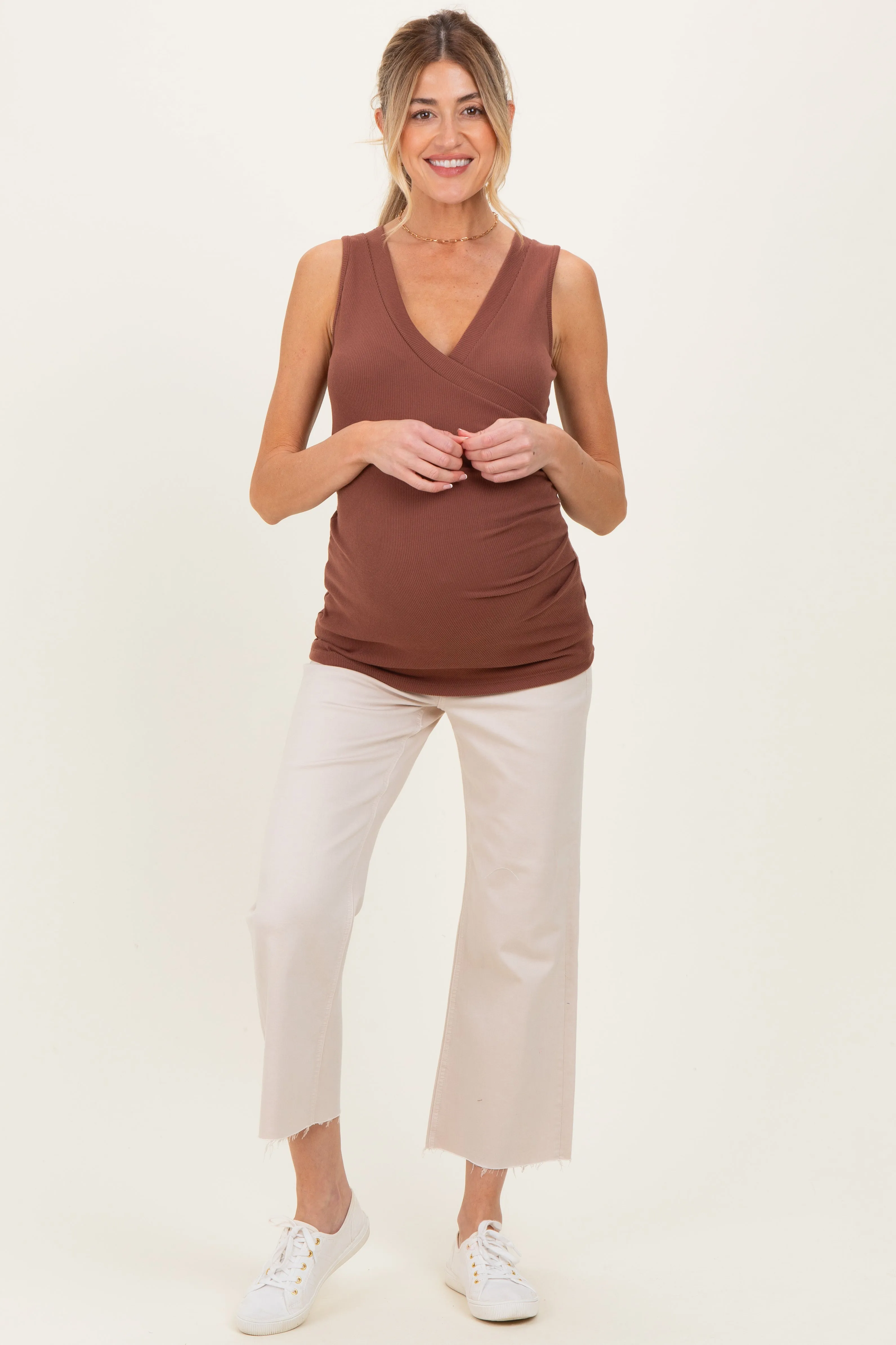Brown Crossover Ruched Maternity Nursing Tank sold by Pinkblush product image thumbnail 2