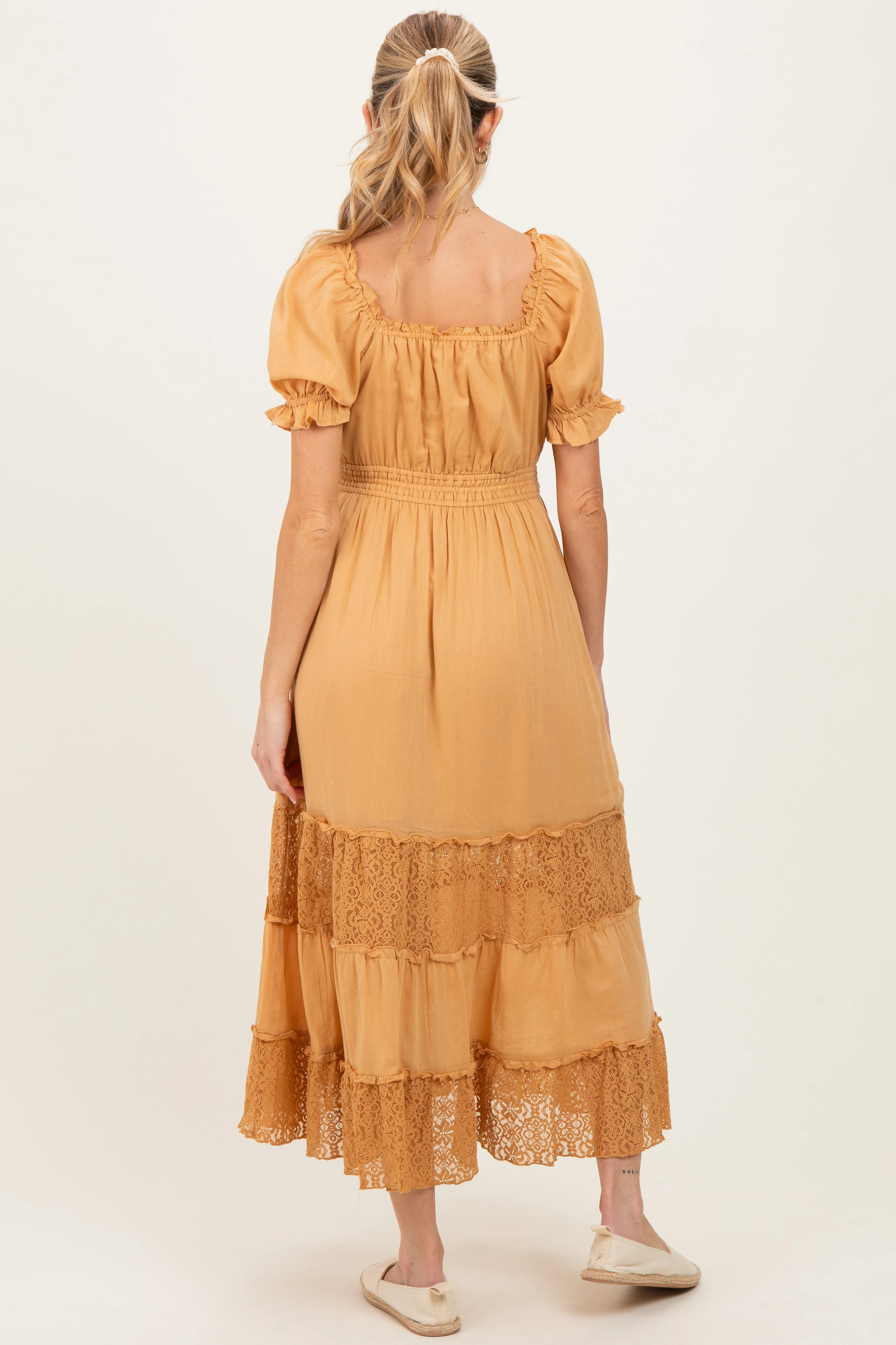 Gold Lace Contrast Paneled Maternity Maxi Dress sold by Pinkblush product image thumbnail 4