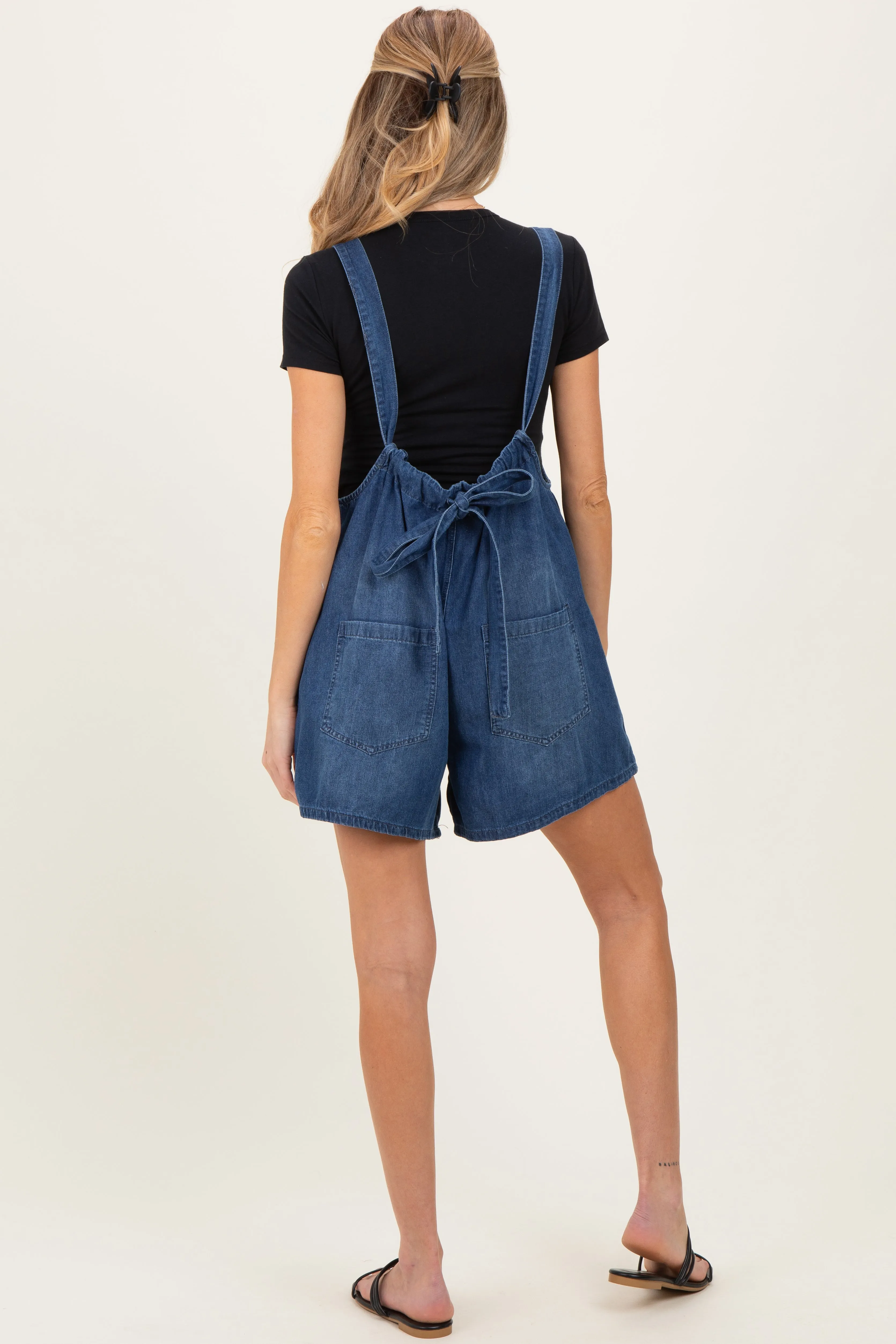 Navy Low Tie Back Maternity Denim Shortall sold by Pinkblush product image thumbnail 4