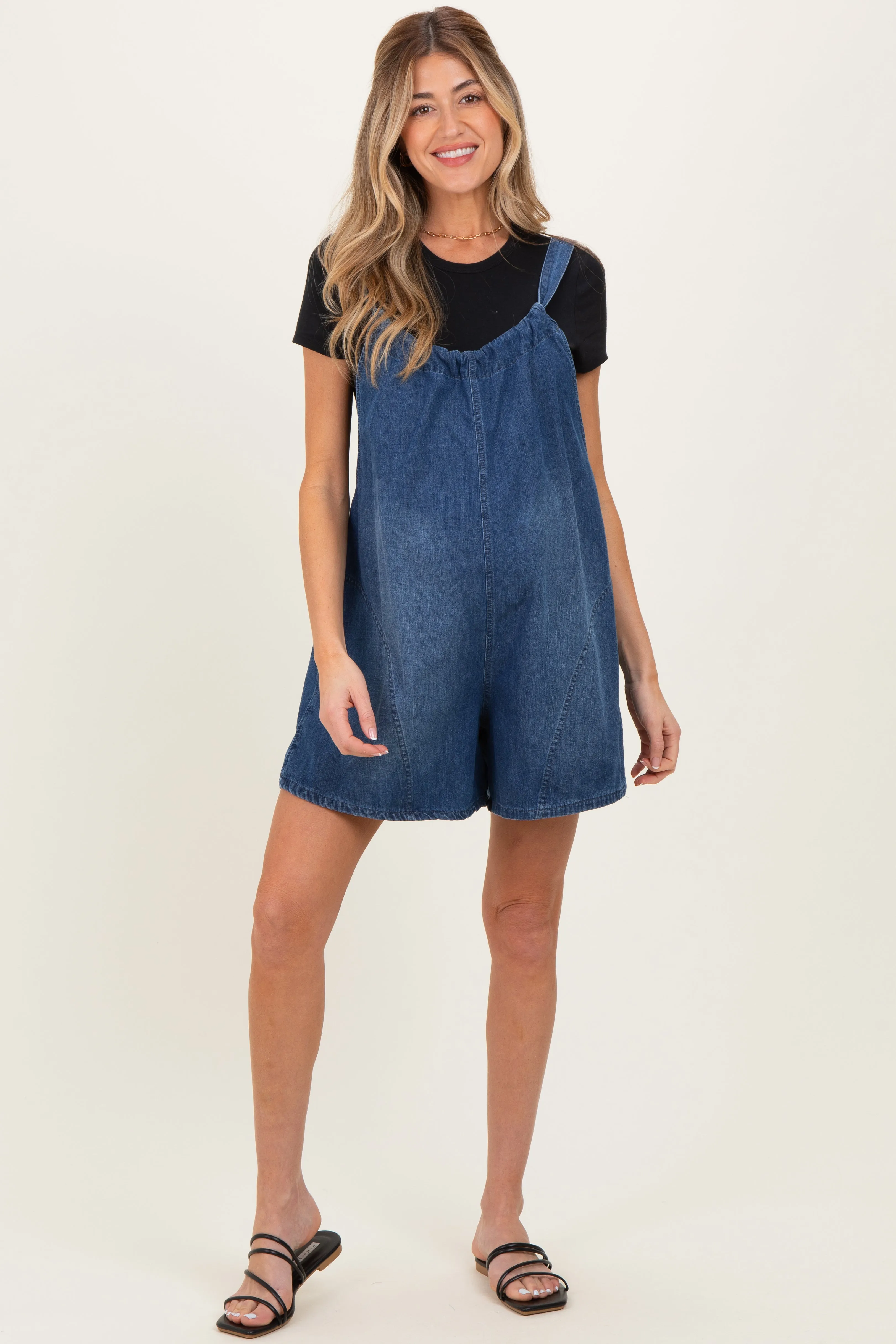 Navy Low Tie Back Maternity Denim Shortall sold by Pinkblush product image thumbnail 2