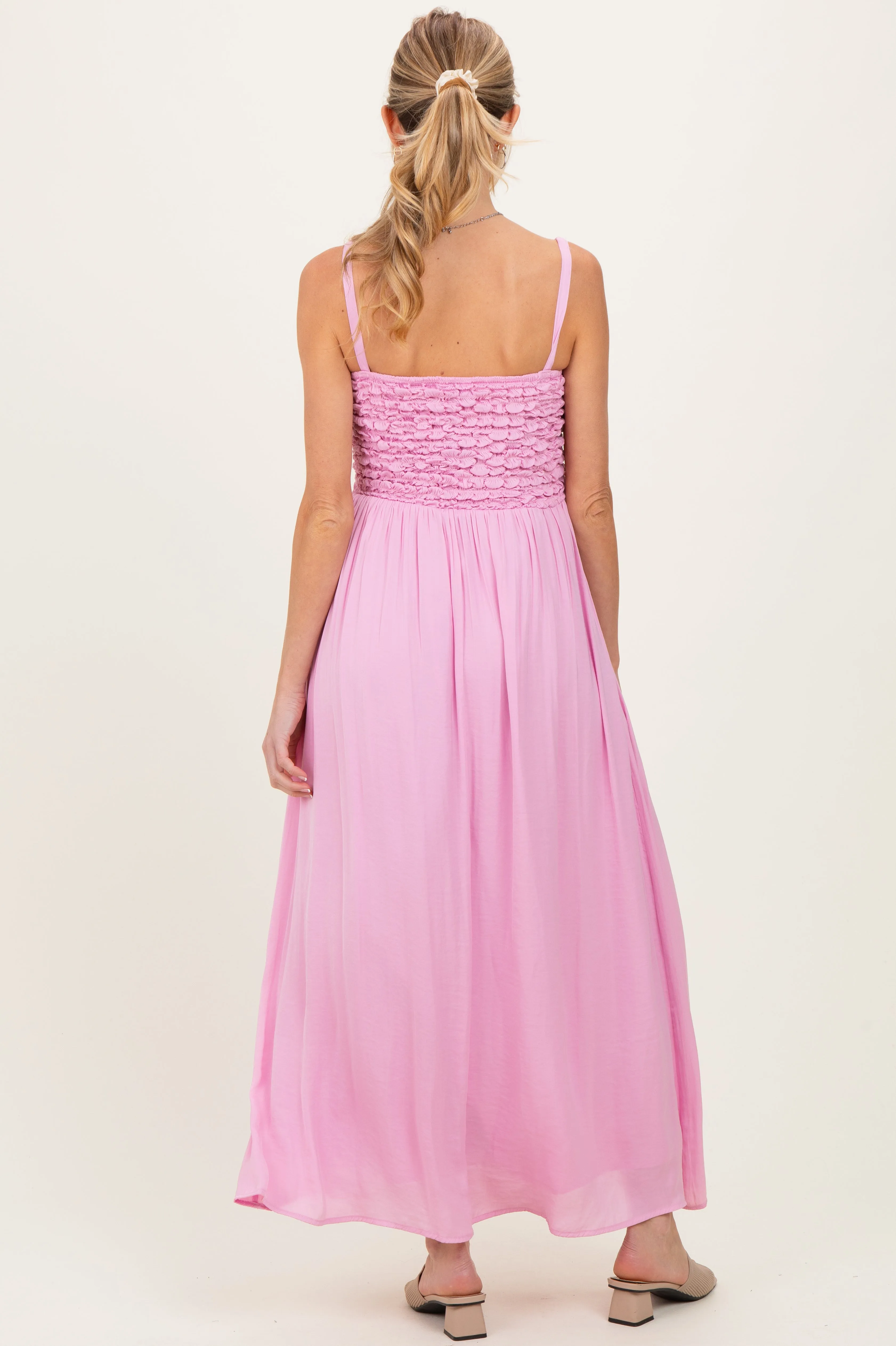 Pink Textured Smocked Maternity Maxi Dress sold by Pinkblush product image thumbnail 4