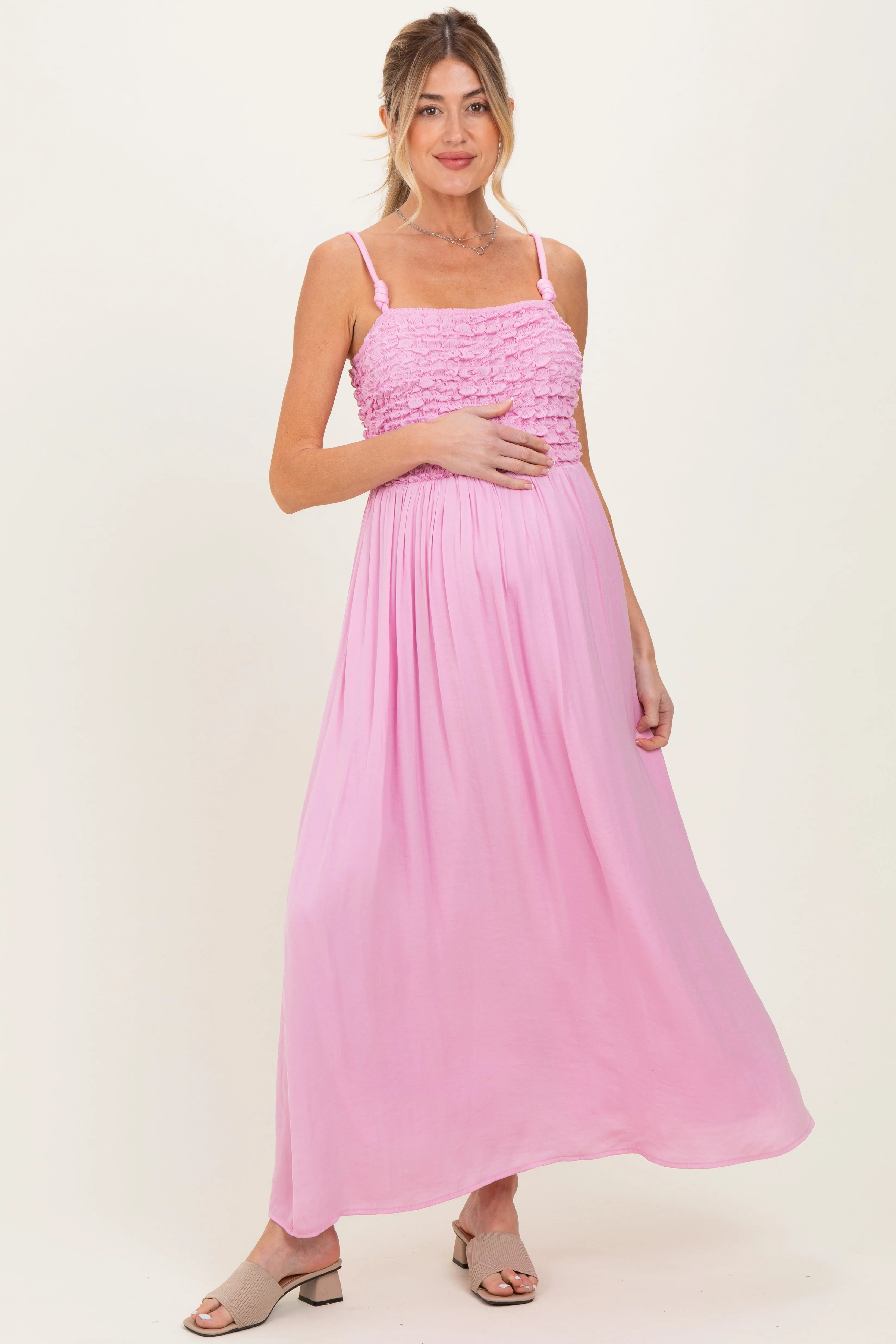 Pink Textured Smocked Maternity Maxi Dress sold by Pinkblush