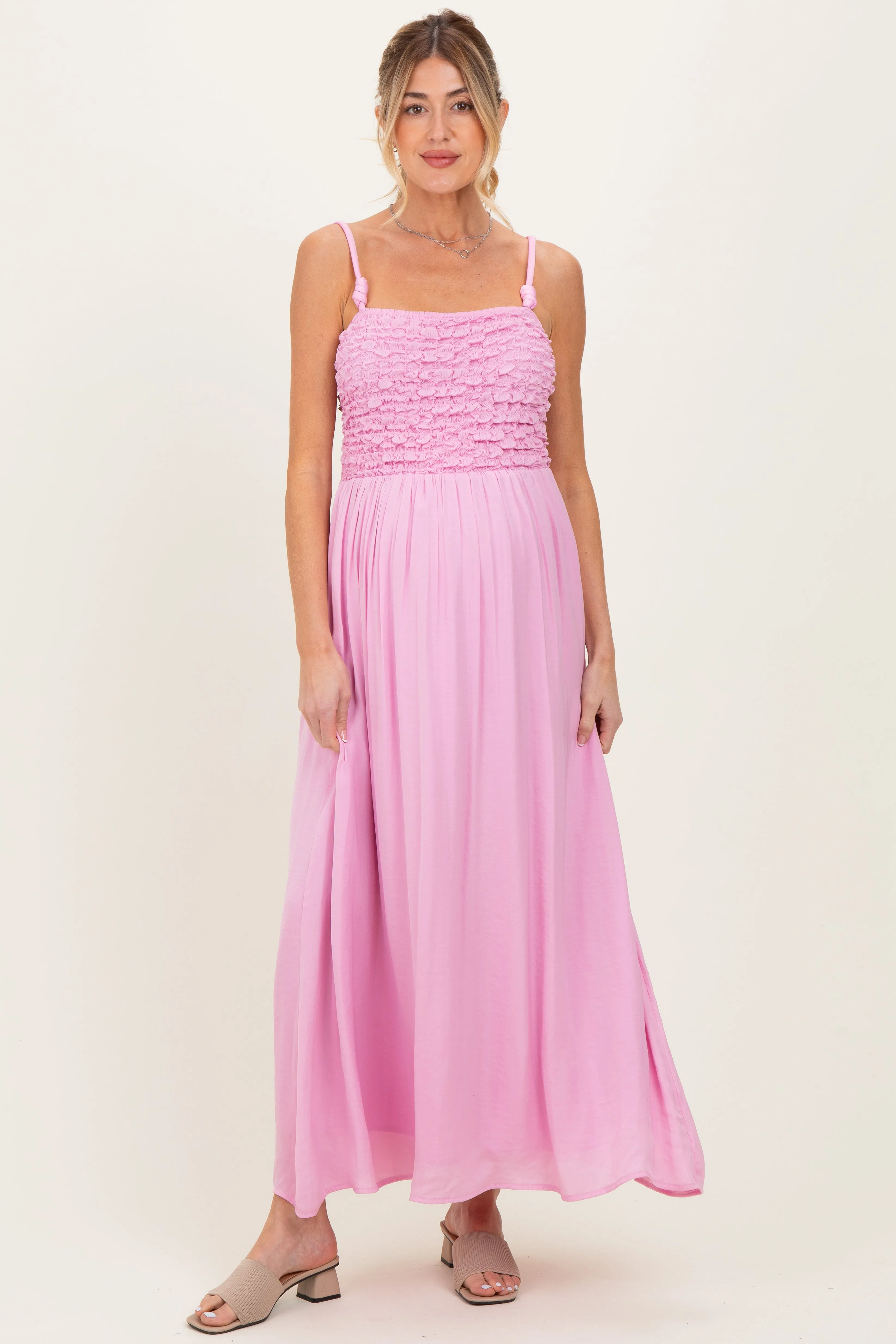 Pink Textured Smocked Maternity Maxi Dress sold by Pinkblush product image thumbnail 2