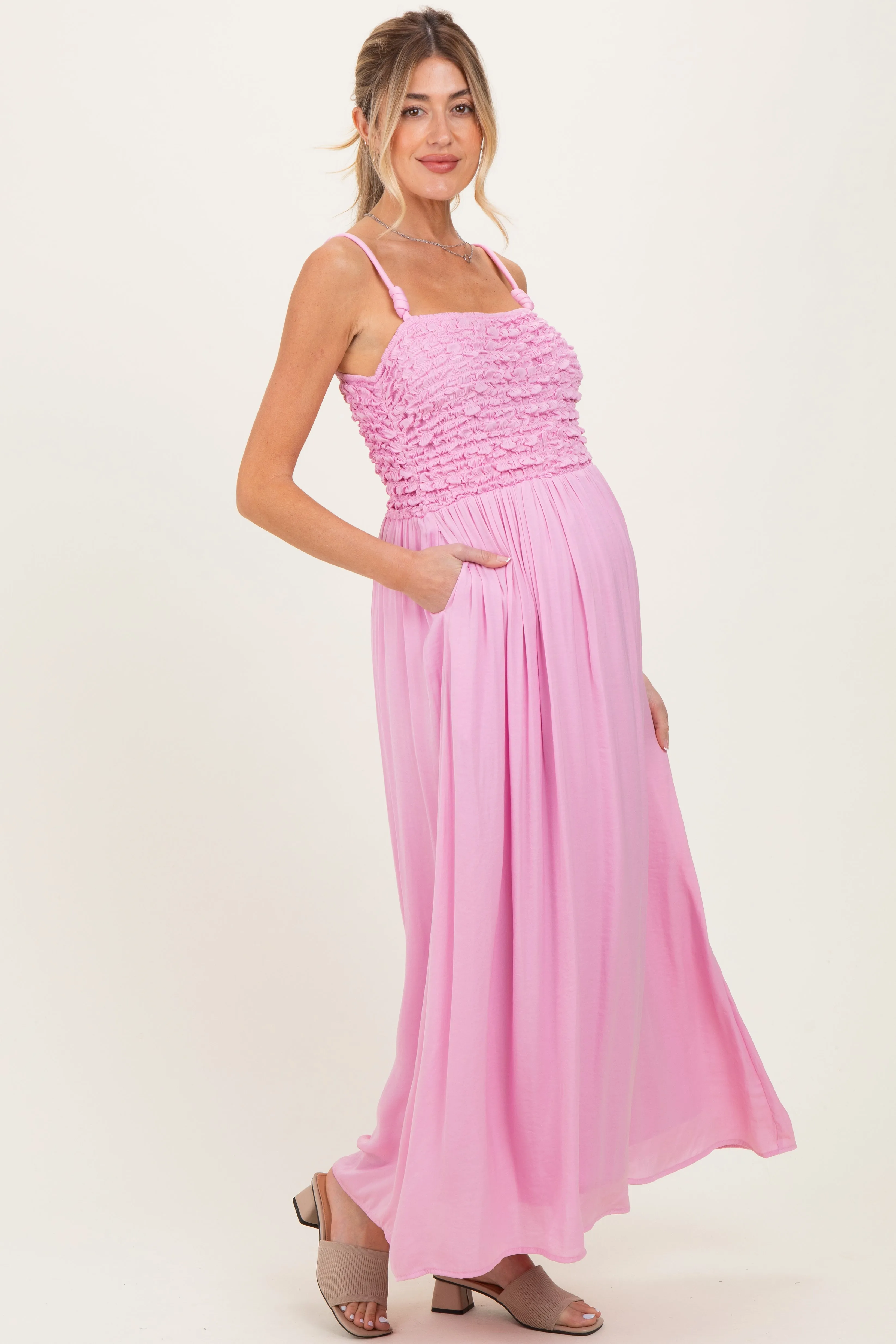 Pink Textured Smocked Maternity Maxi Dress sold by Pinkblush product image thumbnail 3