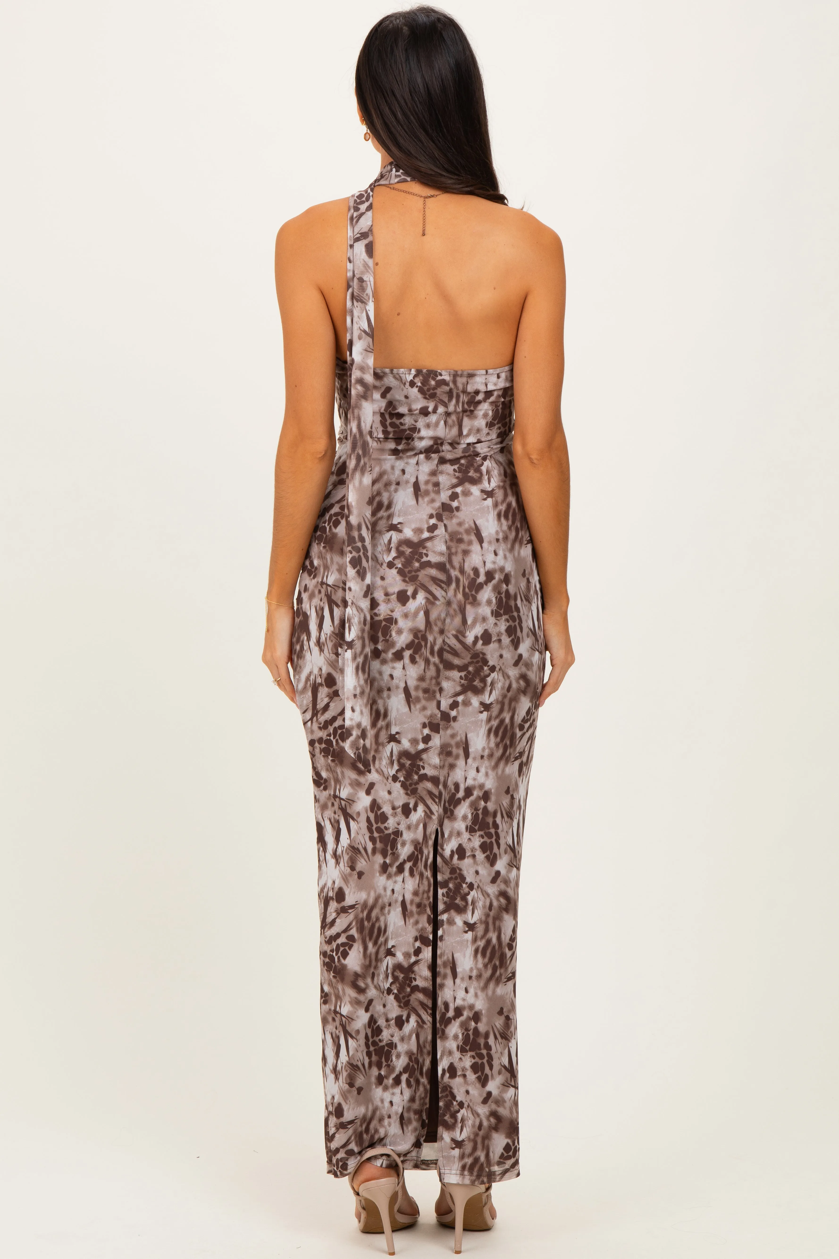 Mocha Printed Halter Maxi Dress sold by Pinkblush product image thumbnail 4