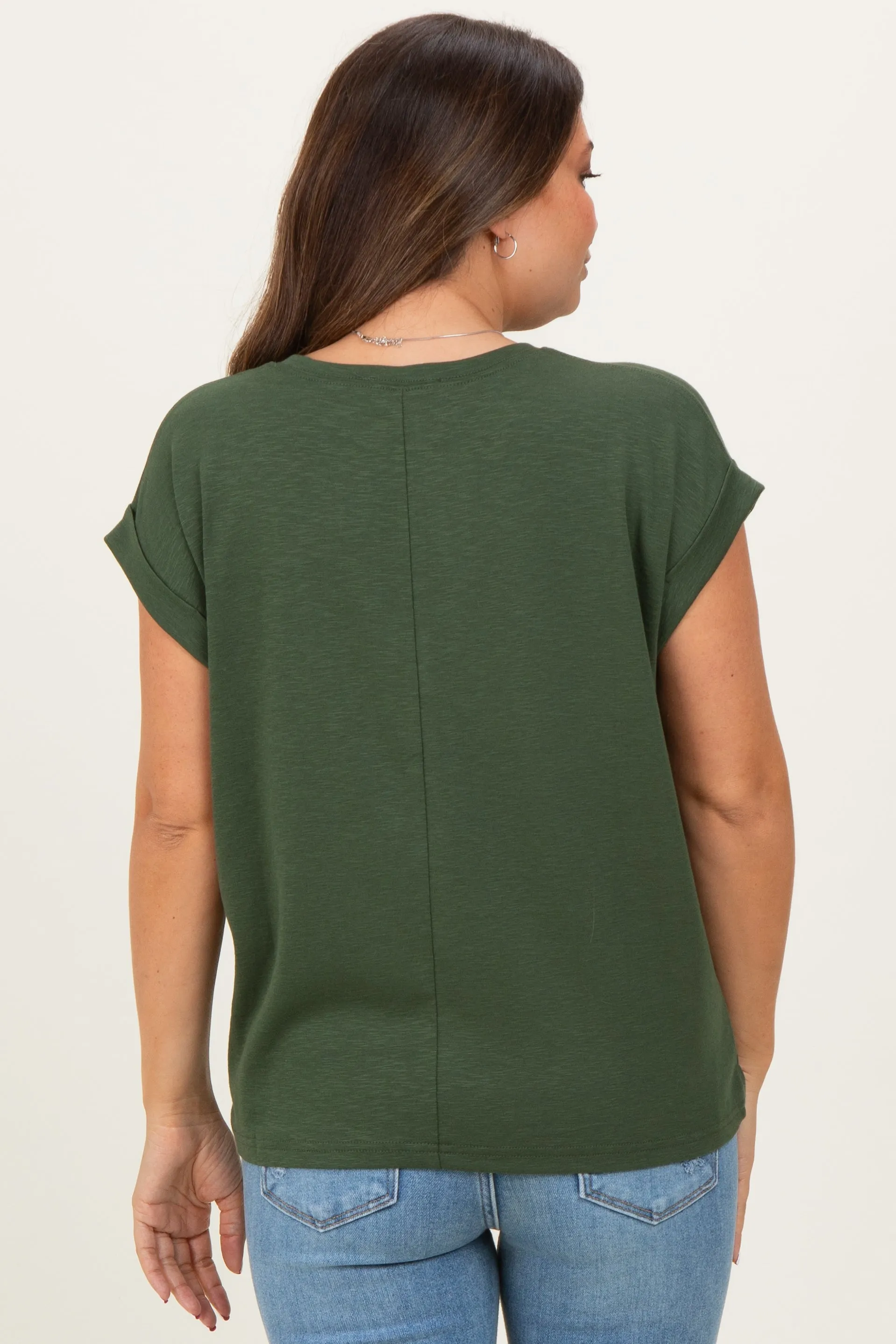 Army Green Rolled Short Sleeve Maternity Tee sold by Pinkblush product image thumbnail 4