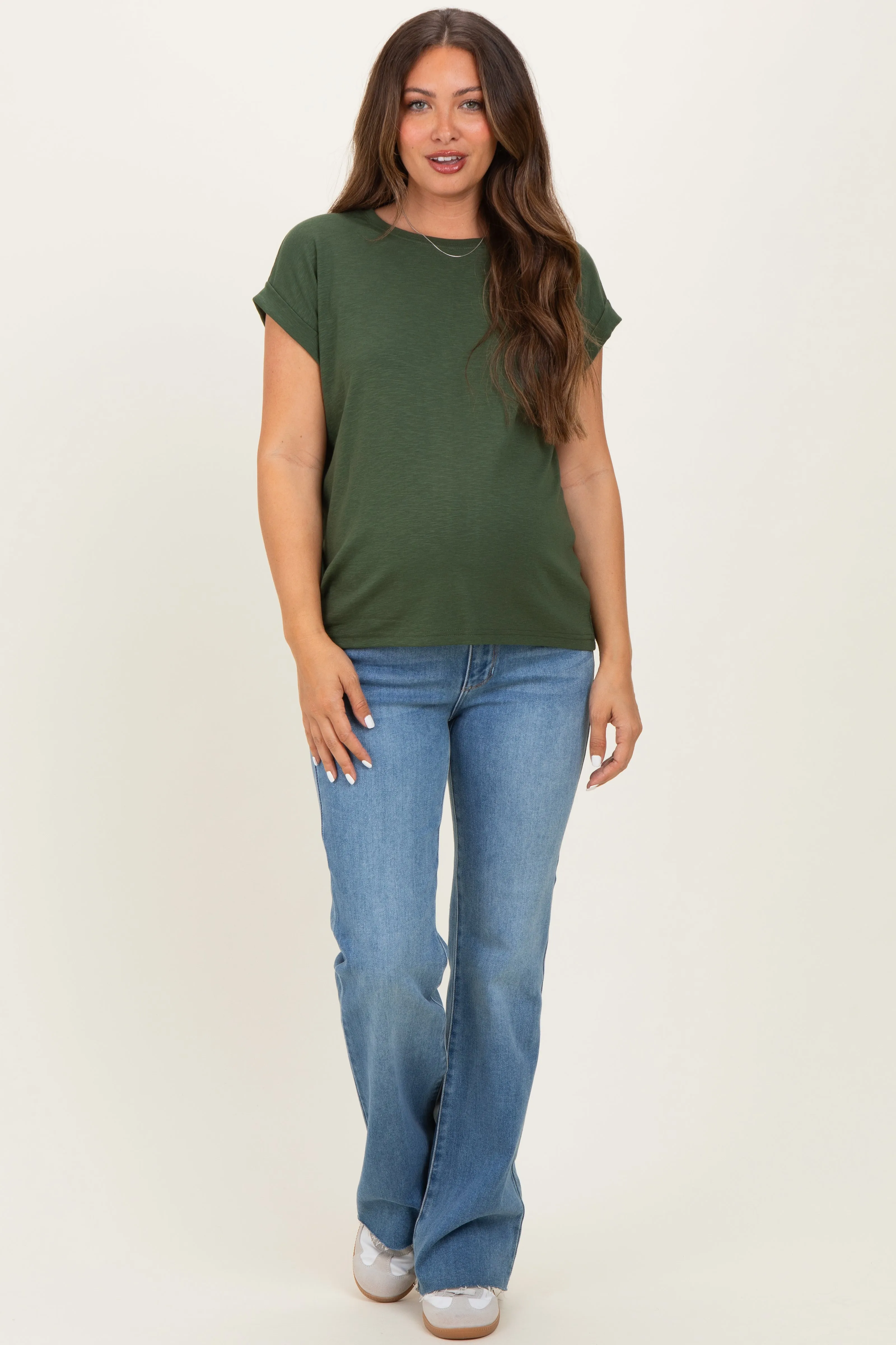Army Green Rolled Short Sleeve Maternity Tee sold by Pinkblush product image thumbnail 2
