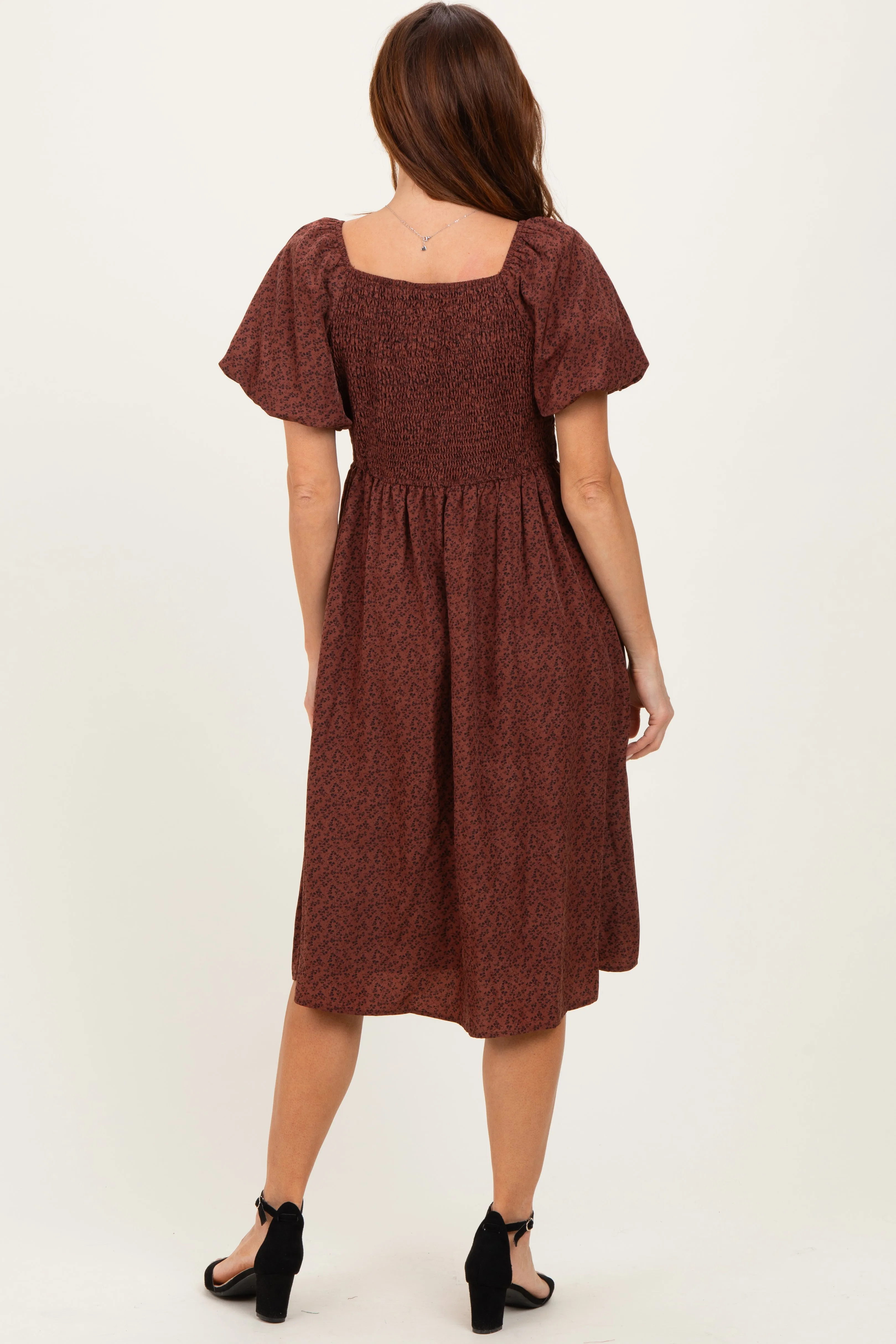 Brown Ruched Sweetheart Neck Dress sold by Pinkblush product image thumbnail 4