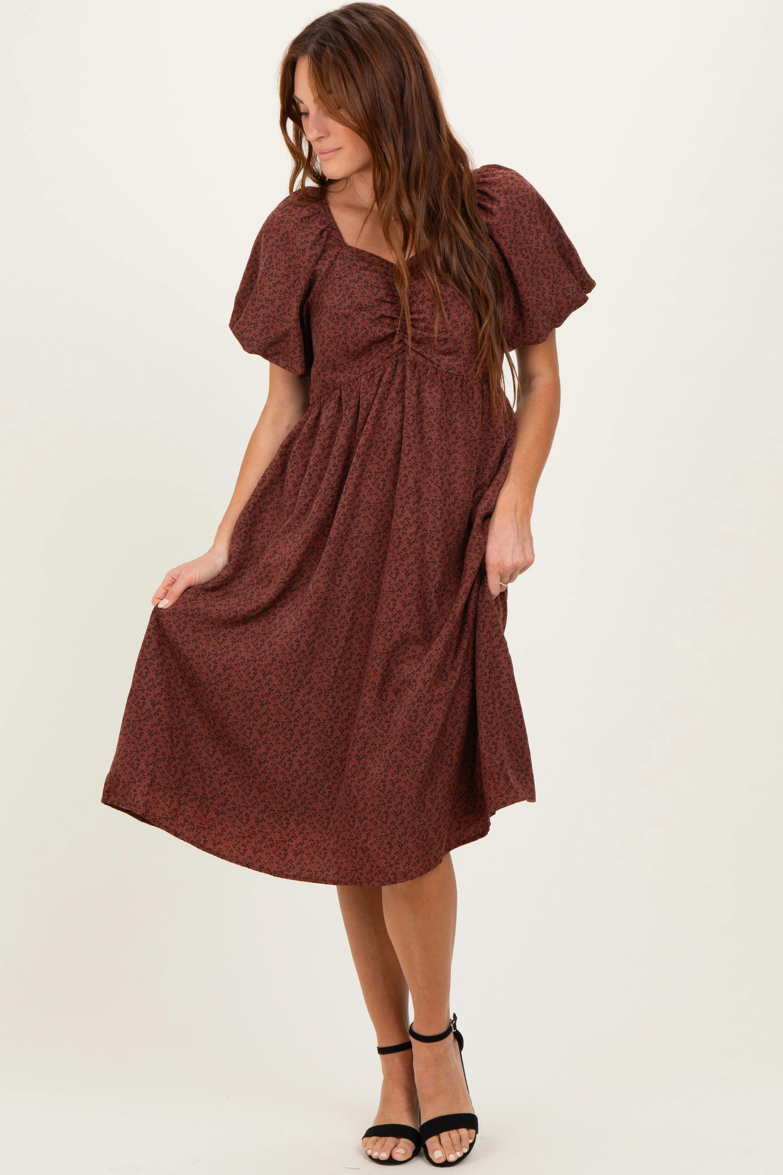 Brown Ruched Sweetheart Neck Dress sold by Pinkblush product image thumbnail 2