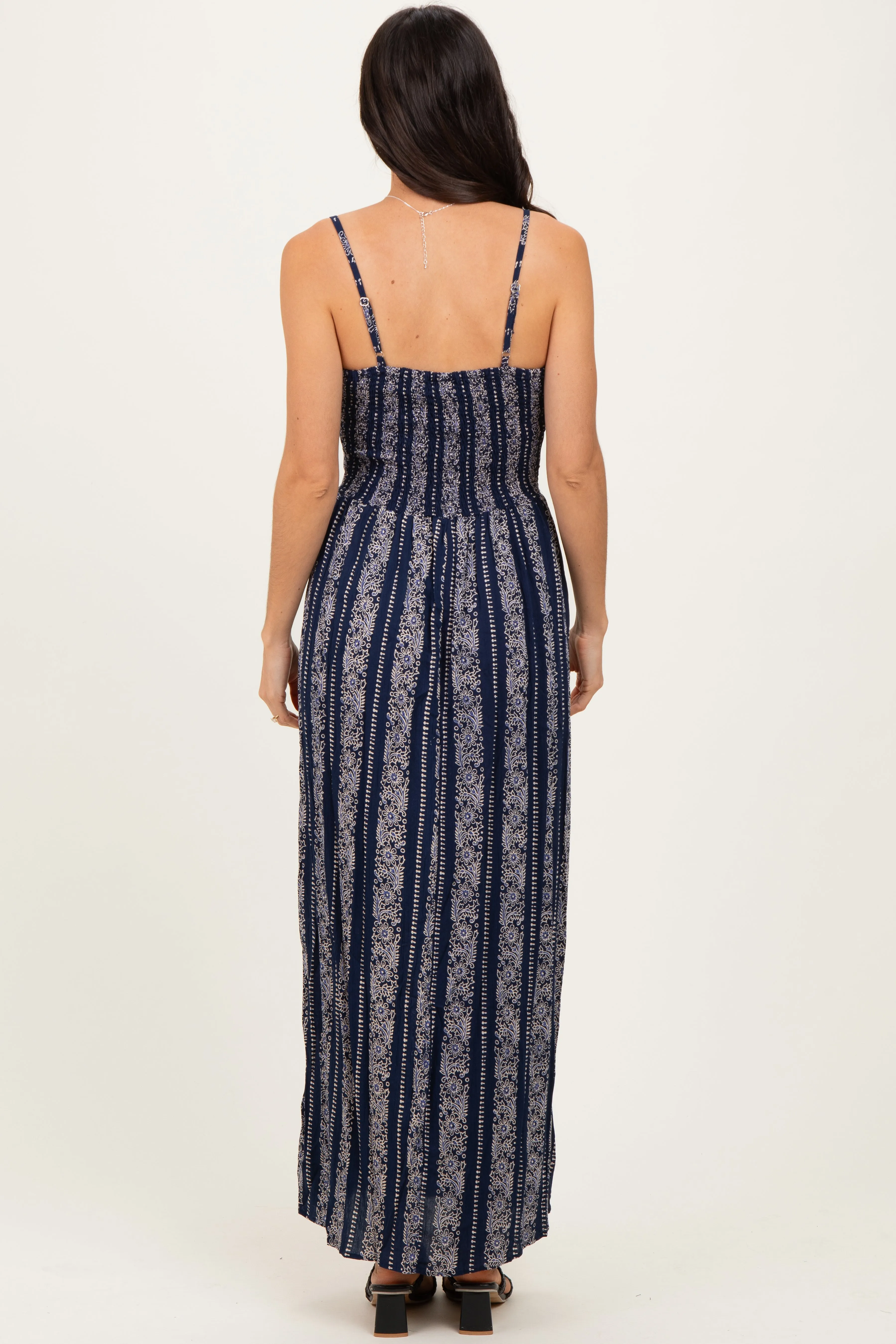 Navy Floral Stripe Twisted Front Maxi Dress sold by Pinkblush product image thumbnail 4