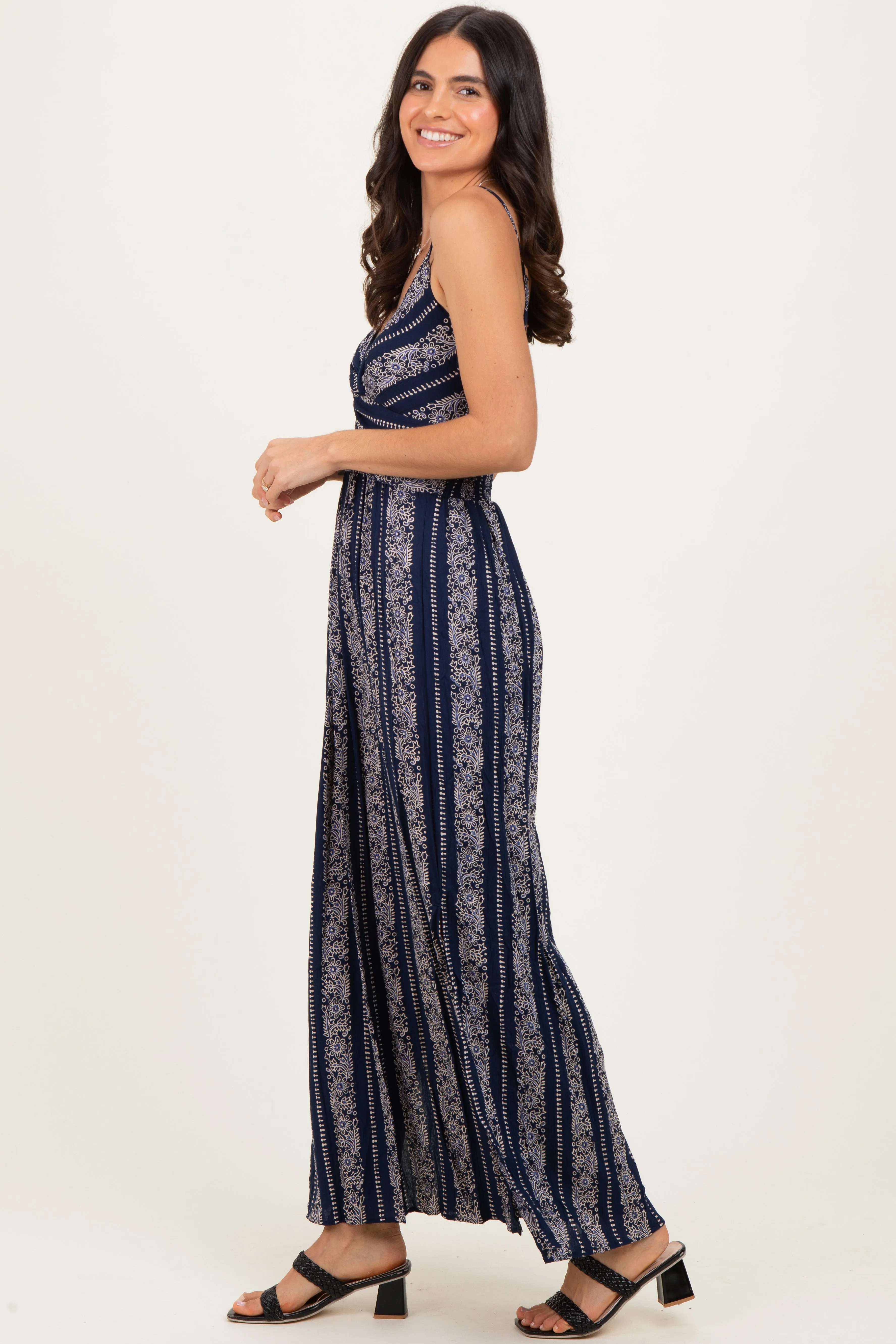 Navy Floral Stripe Twisted Front Maxi Dress sold by Pinkblush product image thumbnail 3