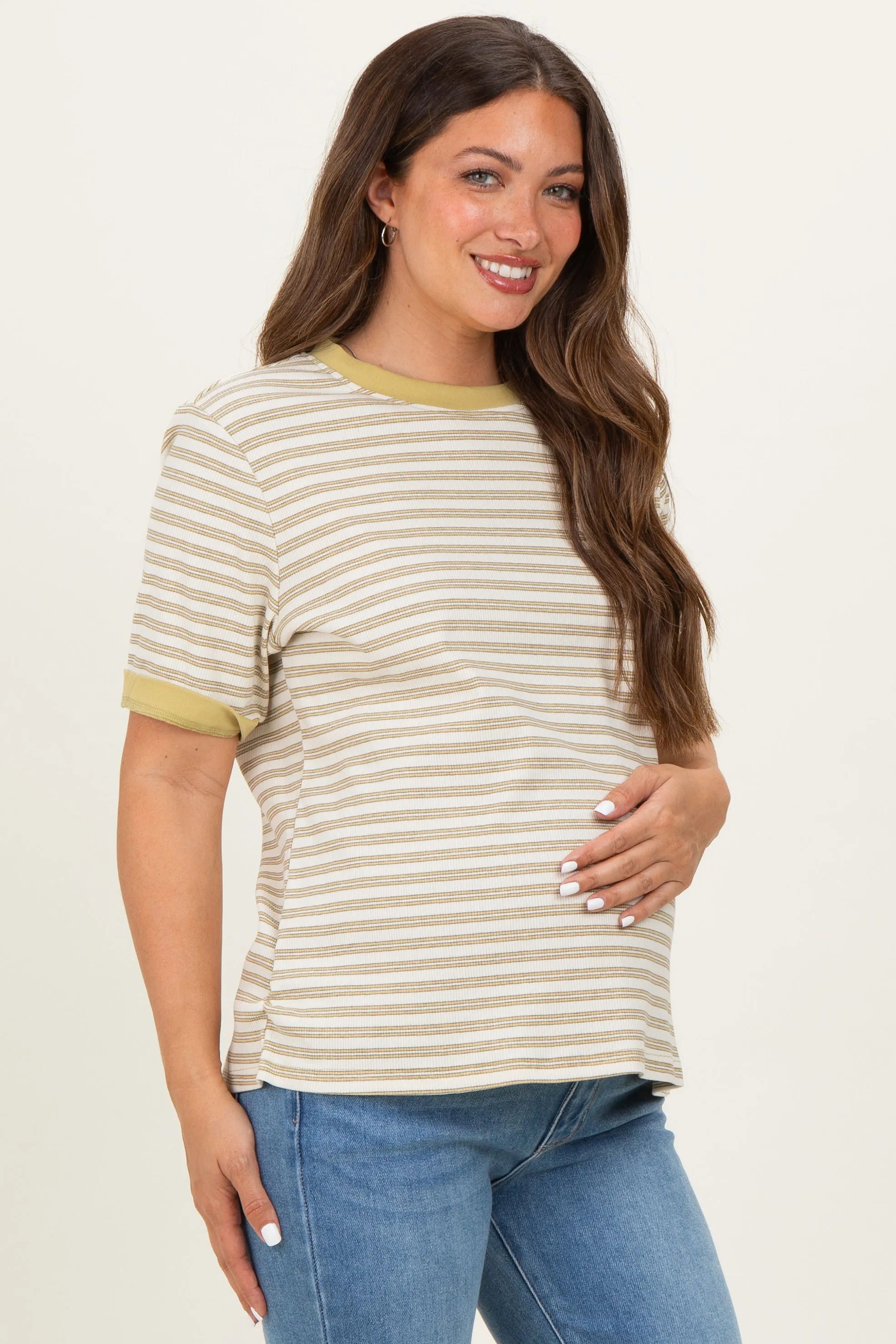 Yellow Striped Short Sleeve Maternity T-Shirt sold by Pinkblush product image thumbnail 3