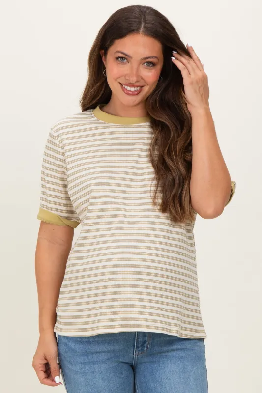 Yellow Striped Short Sleeve Maternity T-Shirt sold by Pinkblush