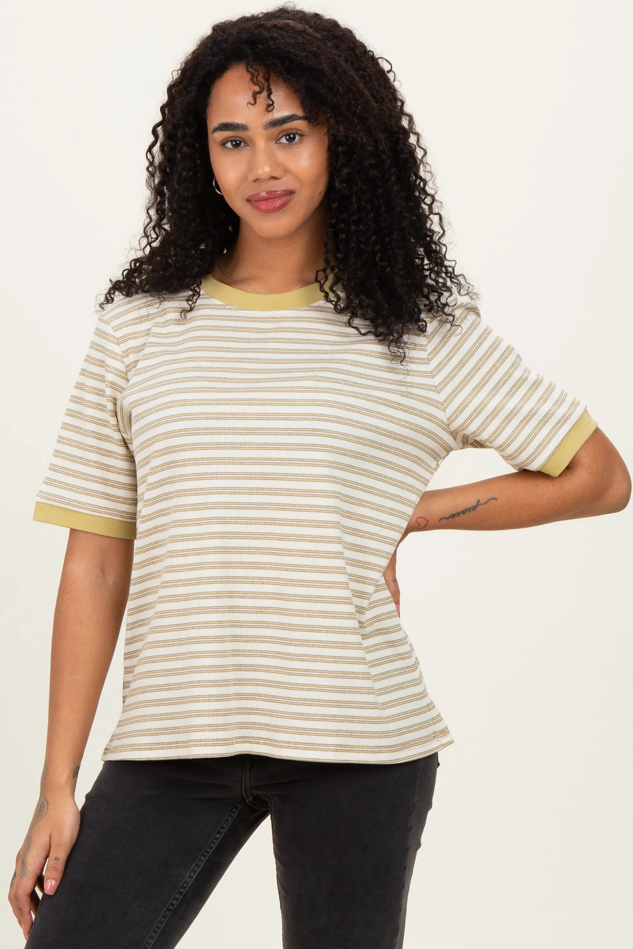 Yellow Striped Short Sleeve Maternity T-Shirt sold by Pinkblush product image thumbnail 5