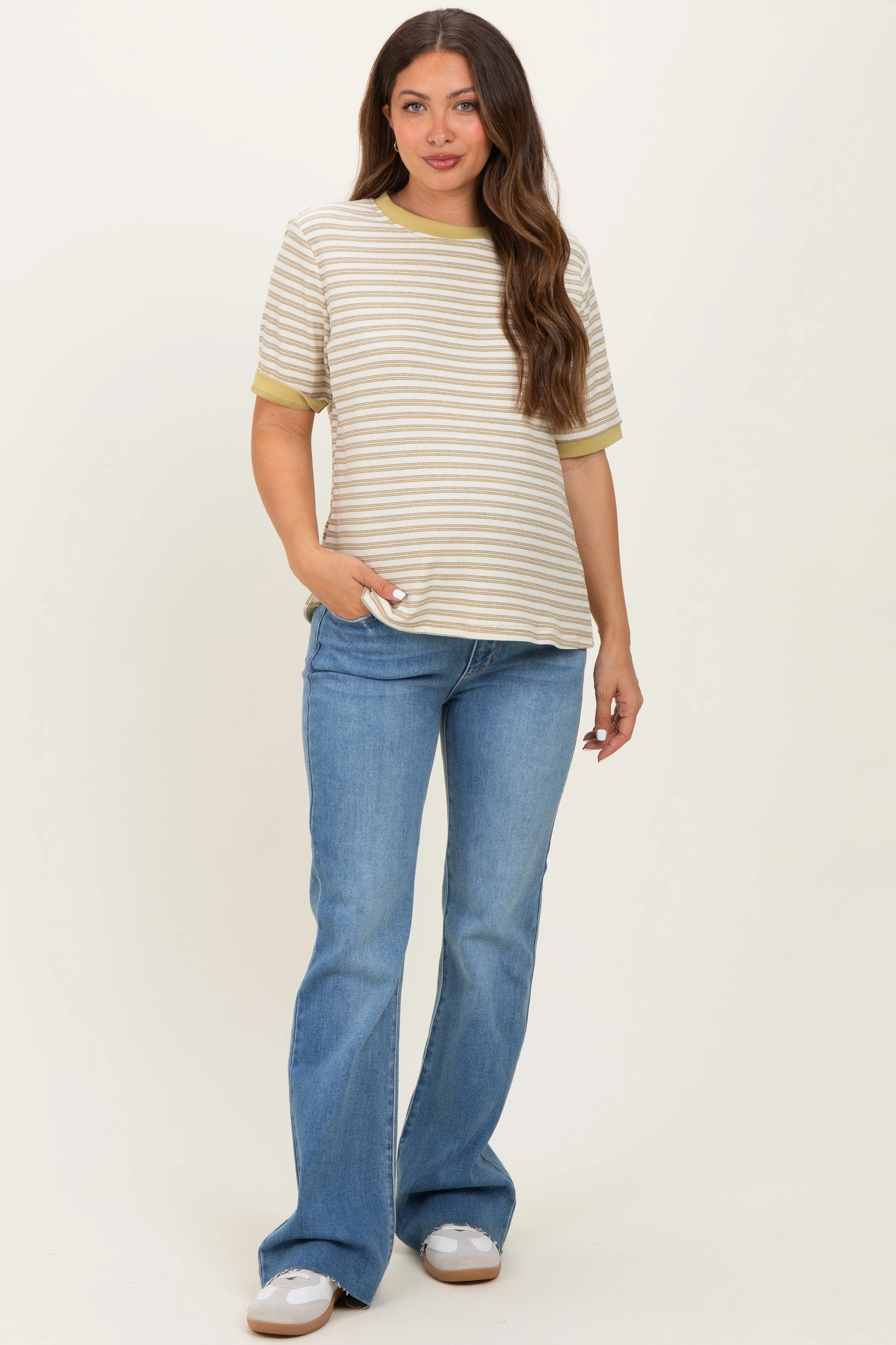 Yellow Striped Short Sleeve Maternity T-Shirt sold by Pinkblush product image thumbnail 2