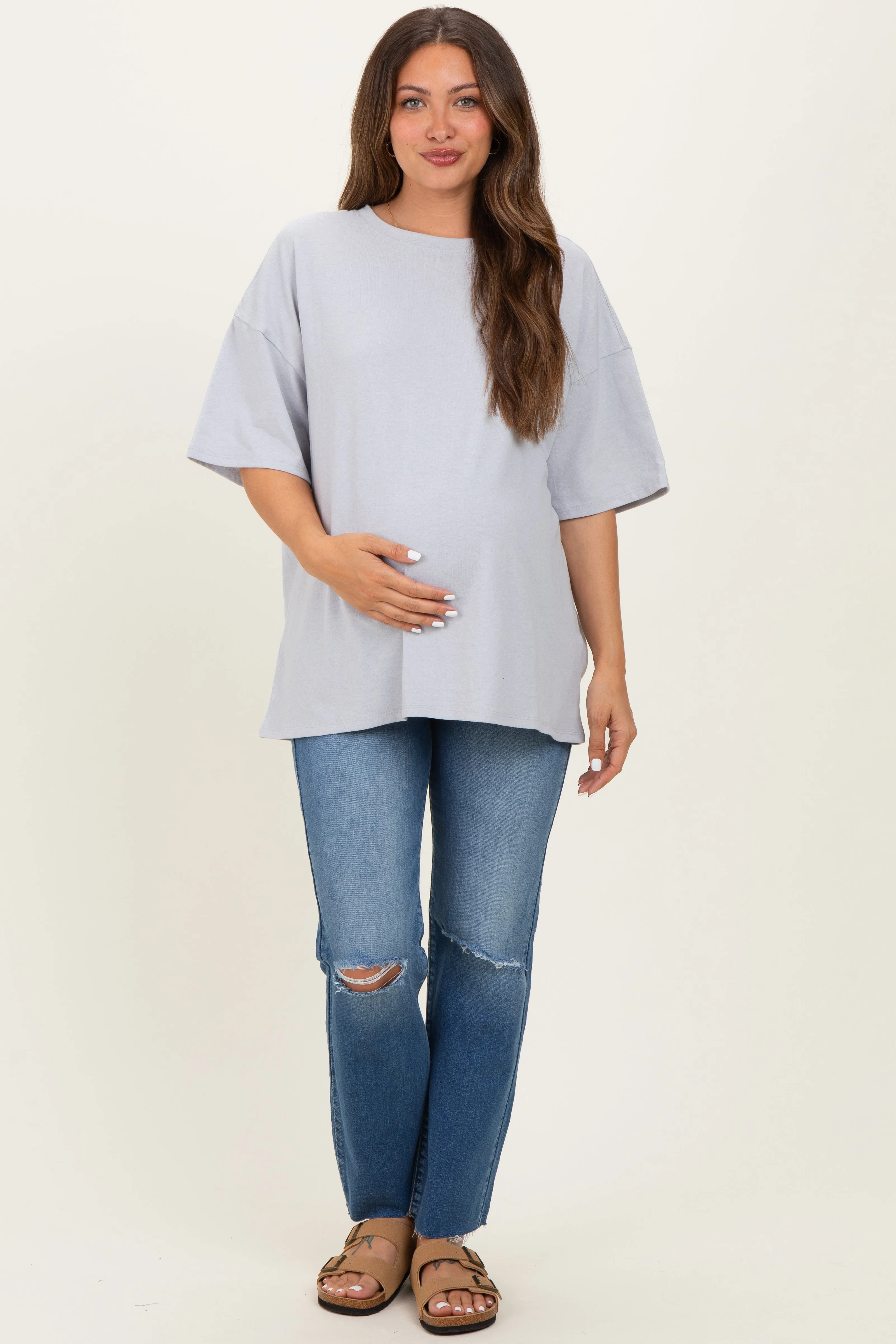 Heather Grey Cotton Oversized Maternity Tee sold by Pinkblush product image thumbnail 2