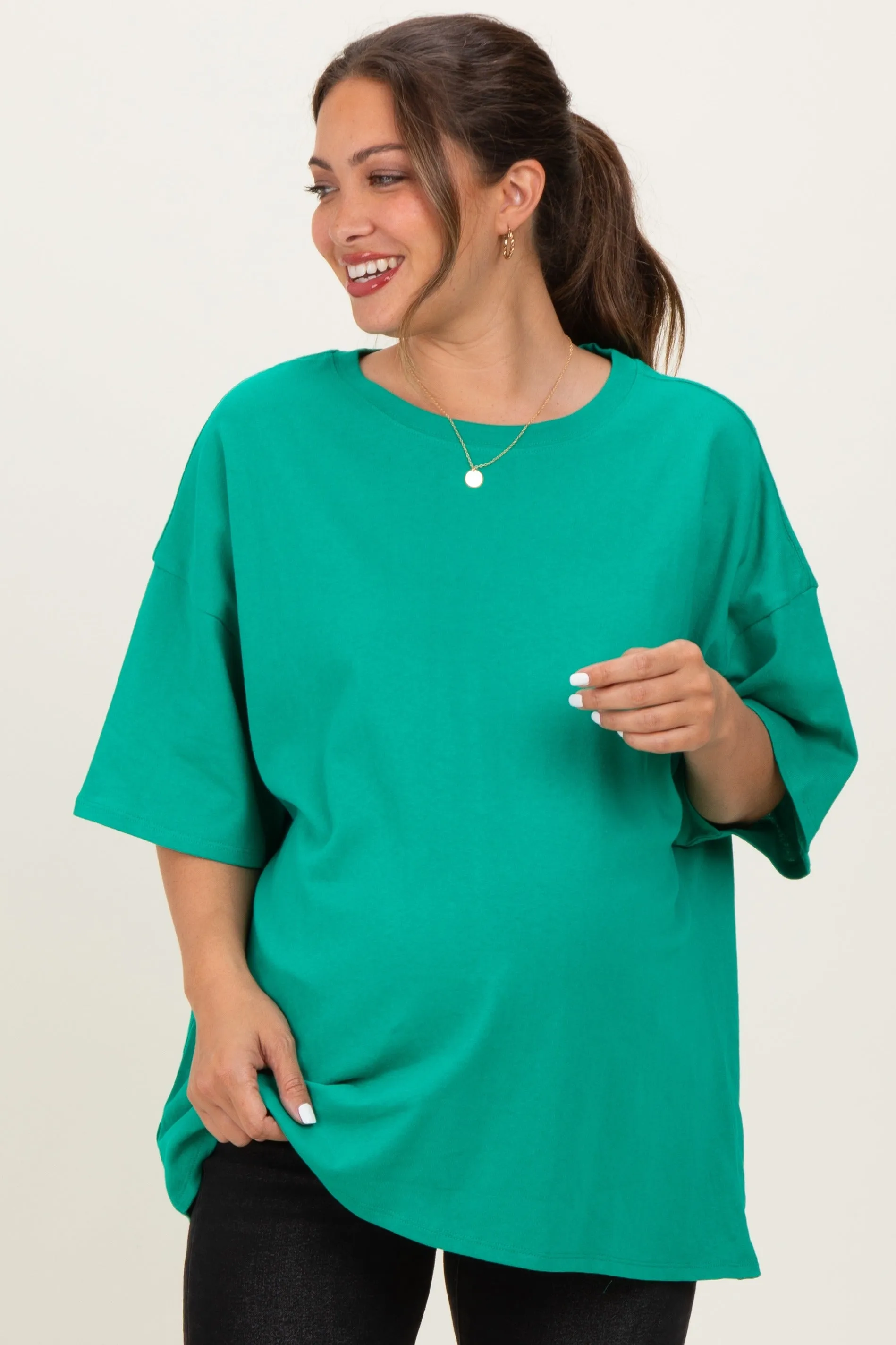 Kelly Green Cotton Oversized Maternity Tee sold by Pinkblush