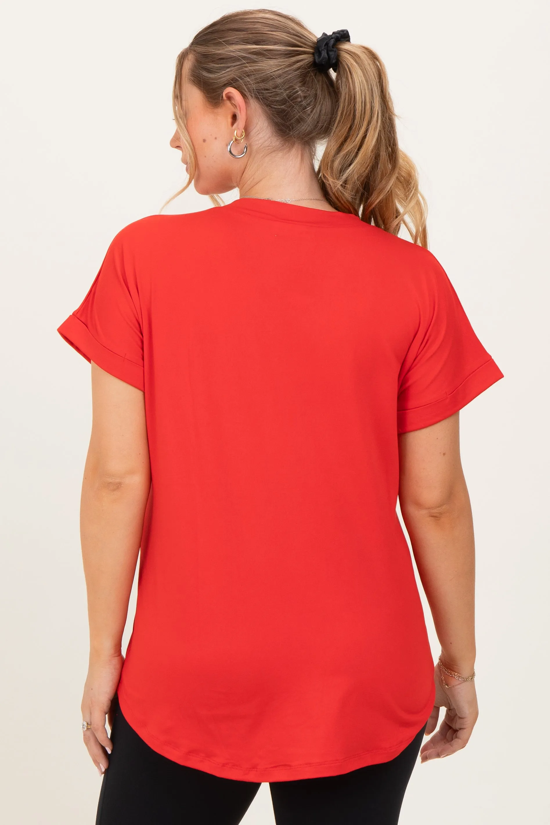 Red V-Neck Pocket Short Sleeve Maternity Shirt sold by Pinkblush product image thumbnail 3